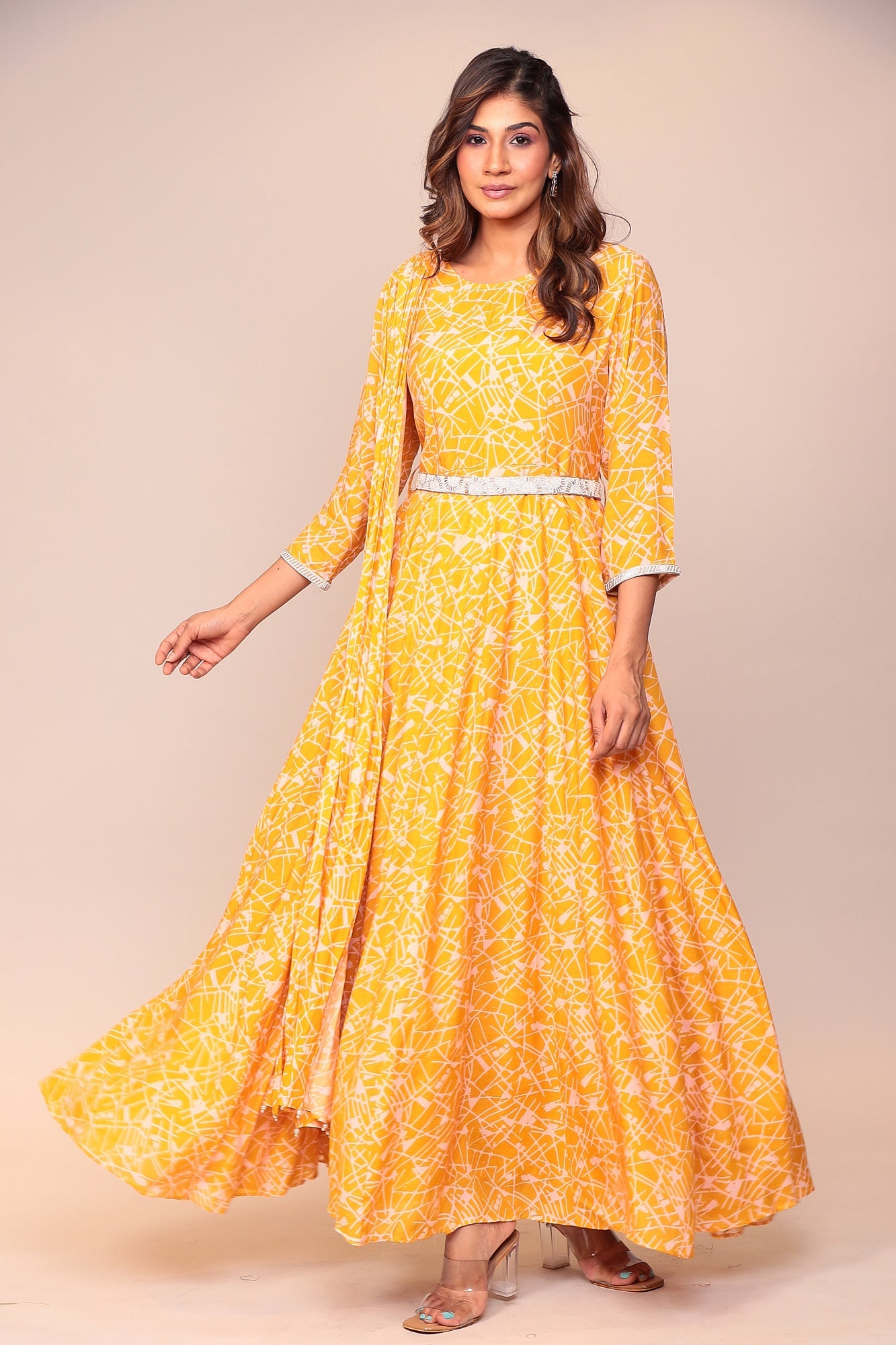 Digital Print Muslin Kurta with Cutdana, Pearl work.