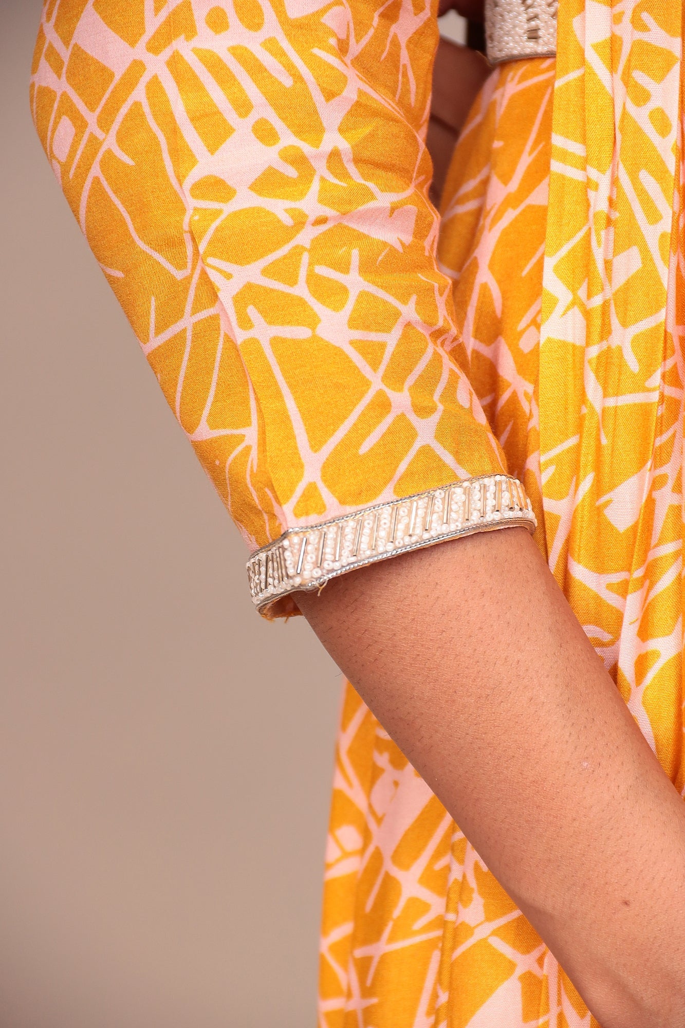 Digital Print Muslin Kurta with Cutdana, Pearl work.