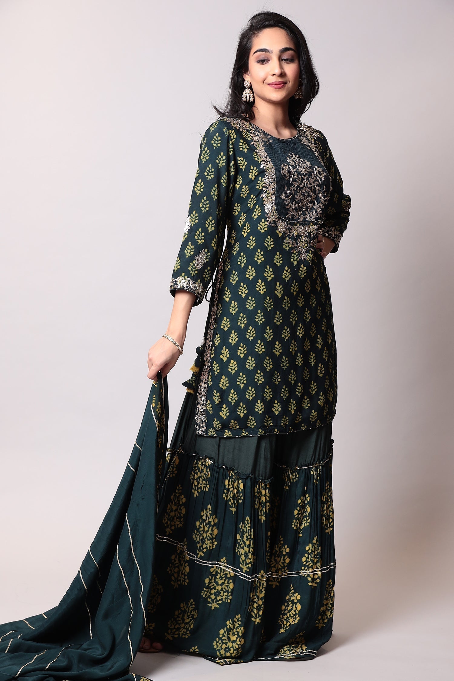 Printed Glace cotton Suit with Gota Patti work.