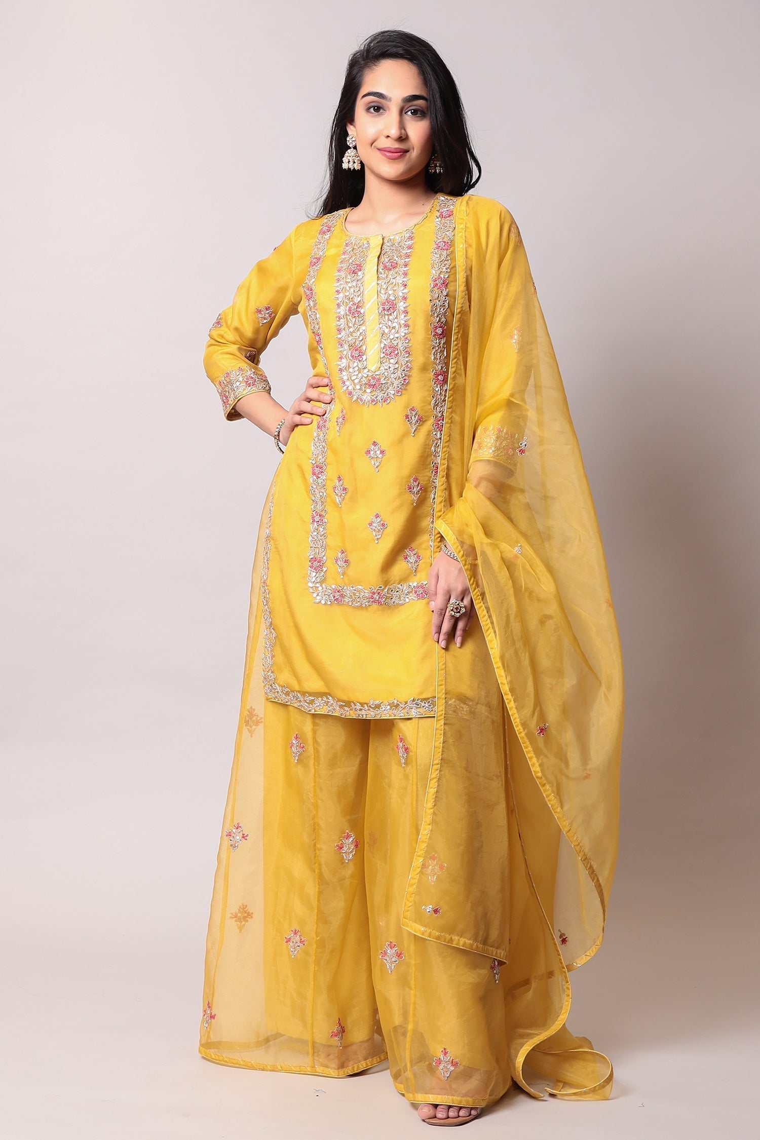 Organza Suit with Gota Patti, Thread work.