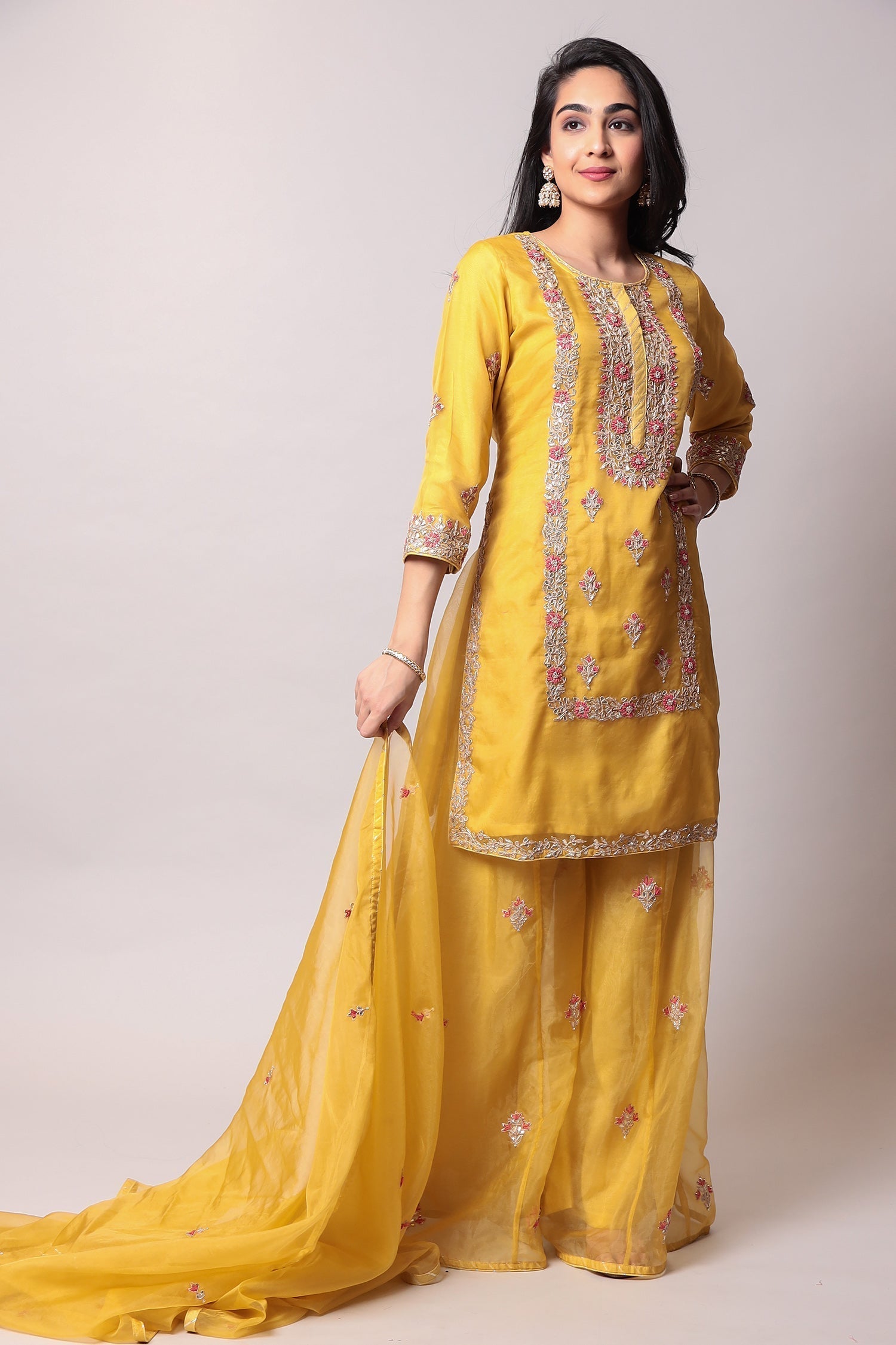 Organza Suit with Gota Patti, Thread work.