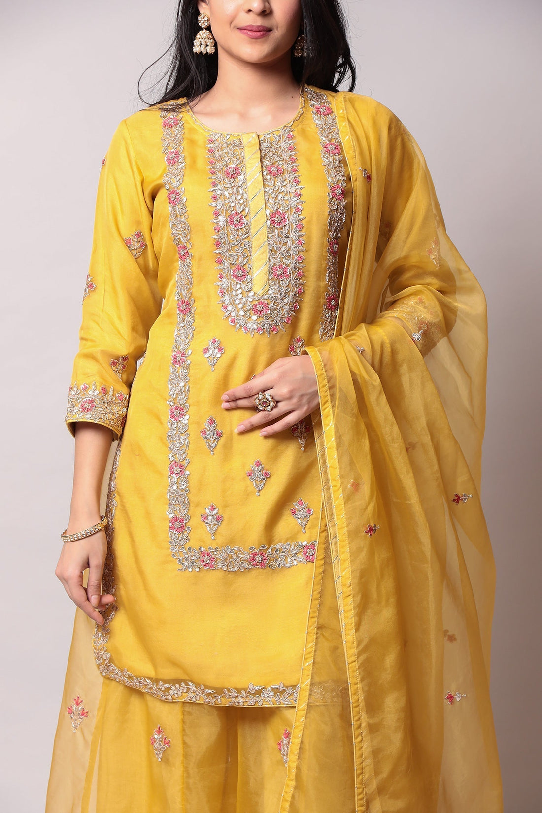 Organza Suit with Gota Patti, Thread work.