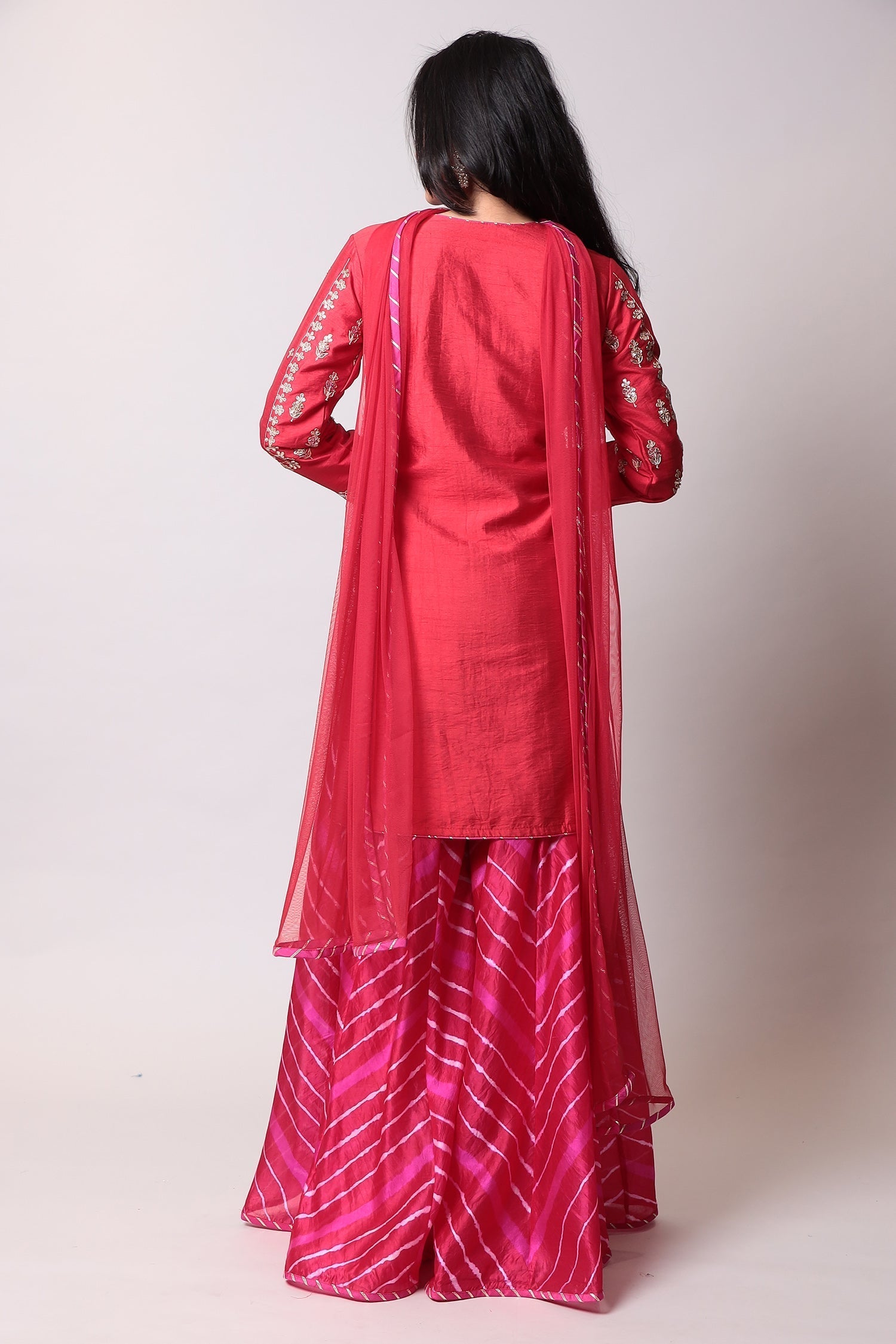 Leheriya Silk Suit with Gota Patti work.