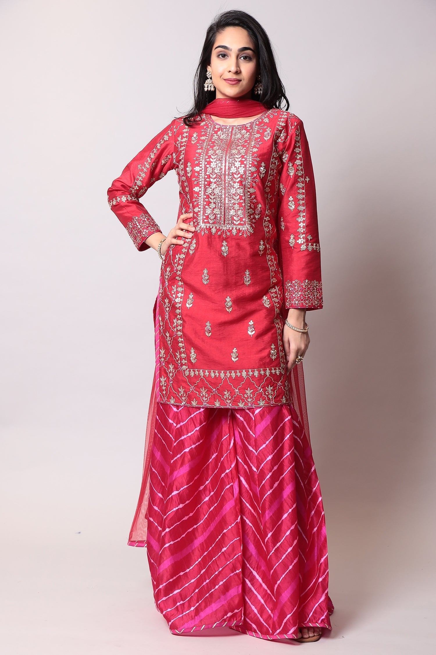 Leheriya Silk Suit with Gota Patti work.