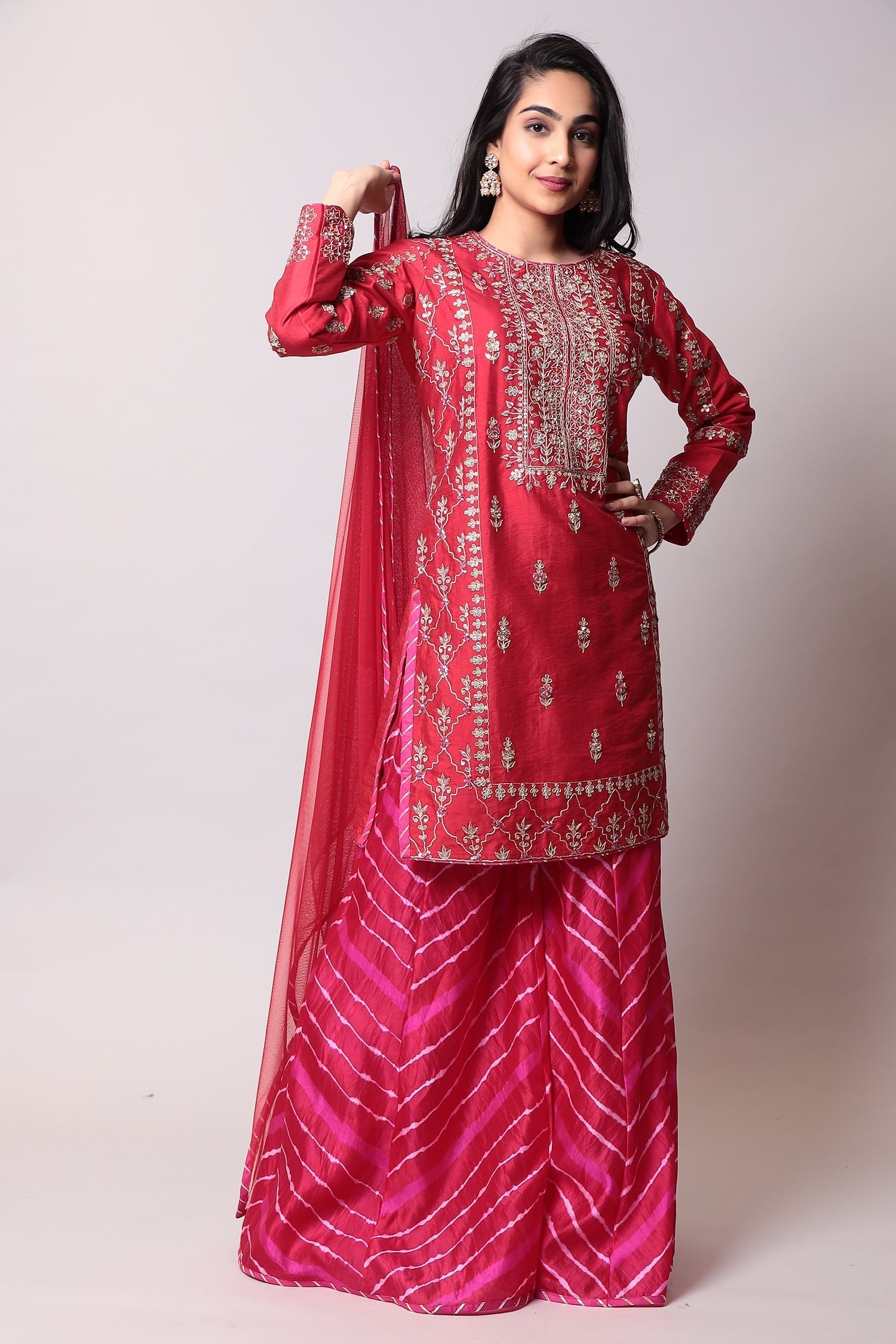 Leheriya Silk Suit with Gota Patti work.