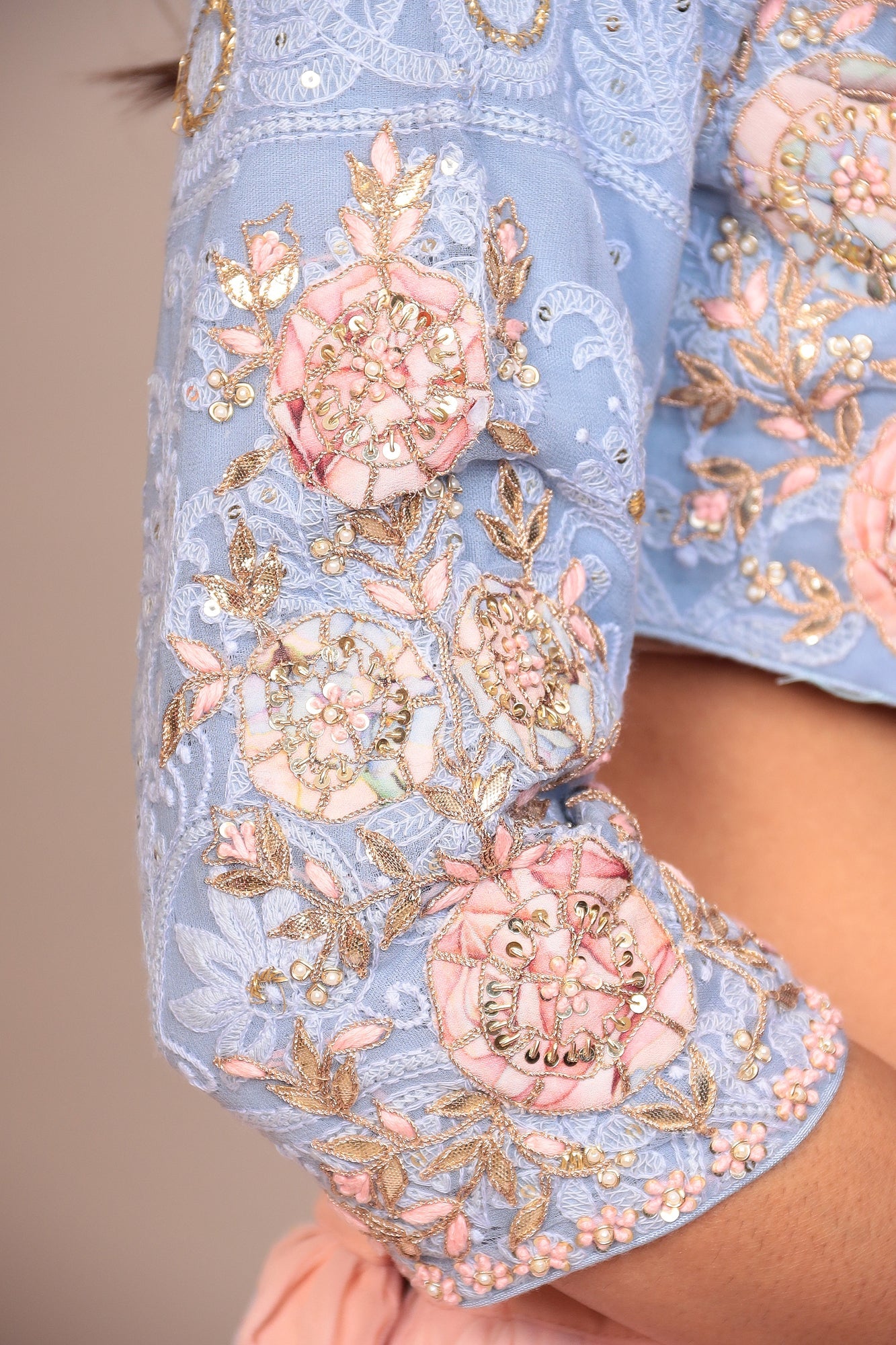 Floral Printed Lehenga with Applique Work and Ruffled duppatta.