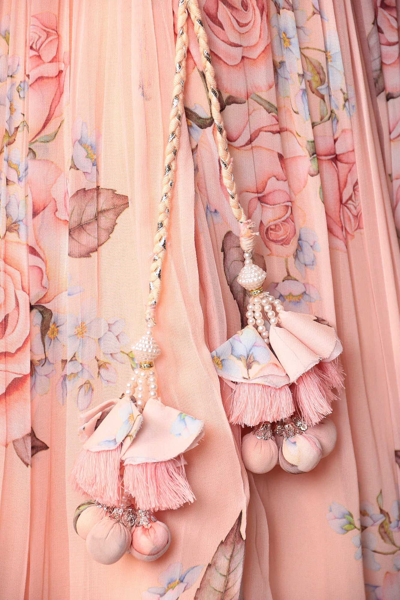 Floral Printed Lehenga with Applique Work and Ruffled duppatta.