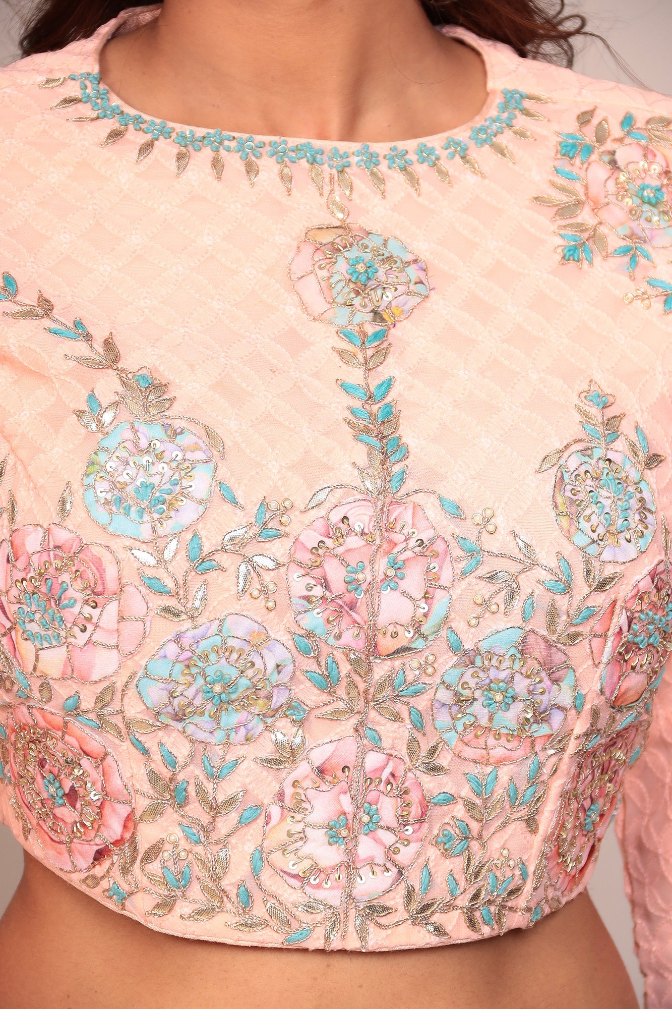 Floral Printed Lehenga with Applique Work and Ruffled duppatta.