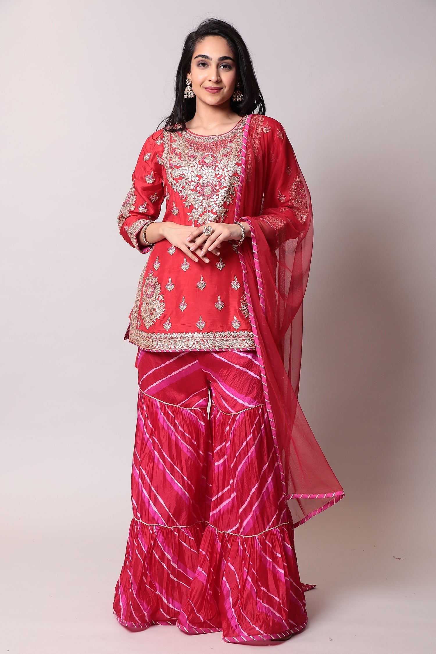 Leheriya Cotton silk Suit with Gota Patti work.