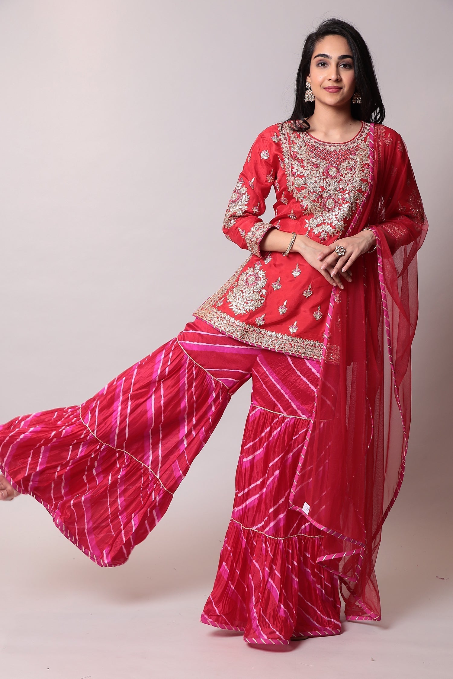 Leheriya Silk Suit with Gota Patti, work.