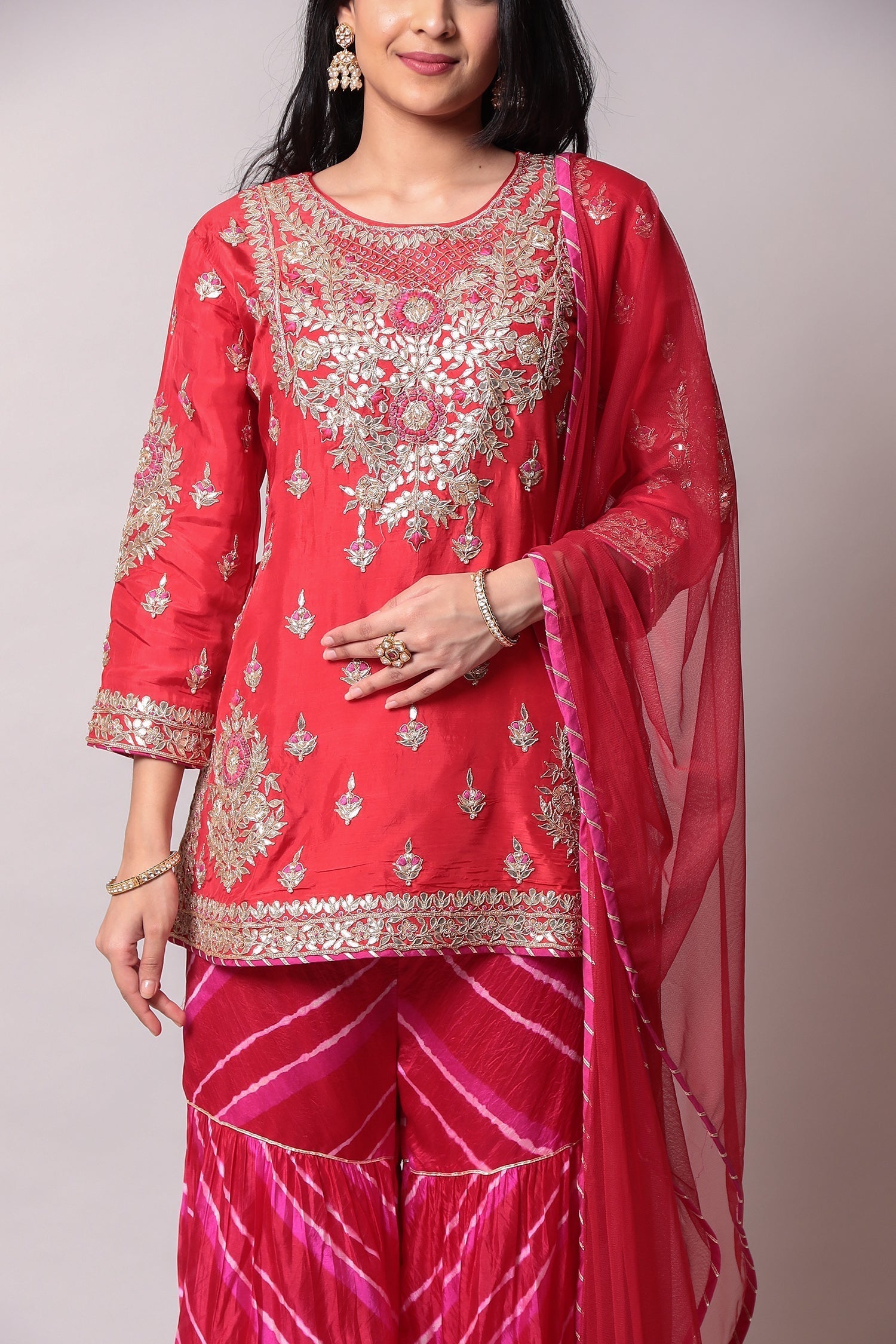Leheriya Cotton silk Suit with Gota Patti work.
