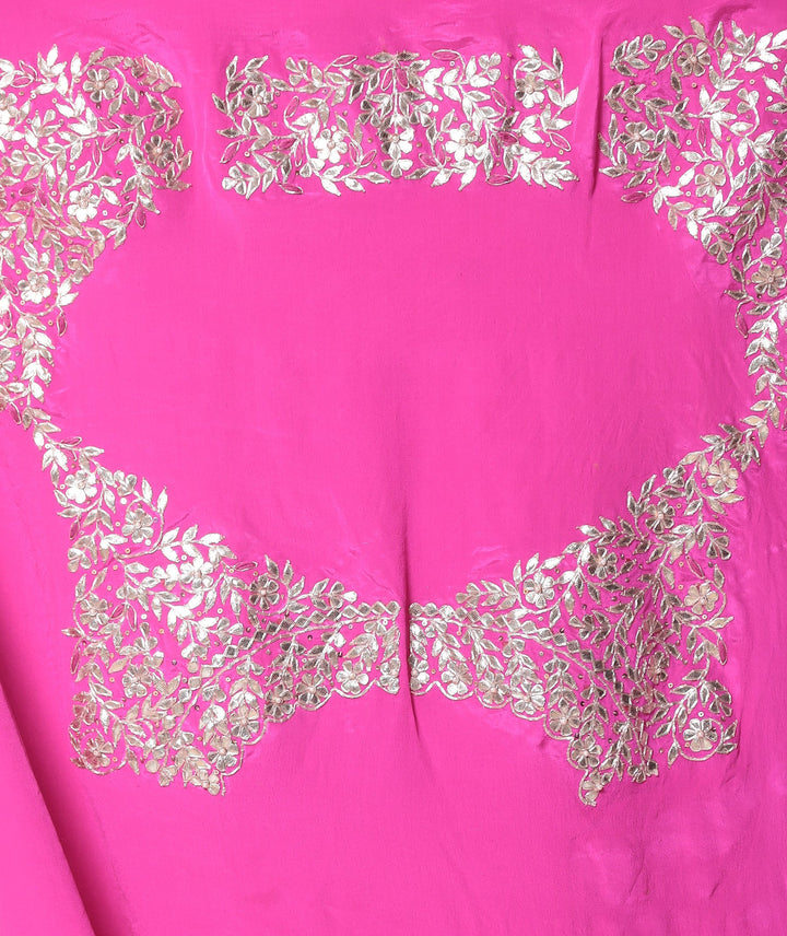 Traditional Bandhej Chinon Silk Saree with Gota Patti and Thread Work