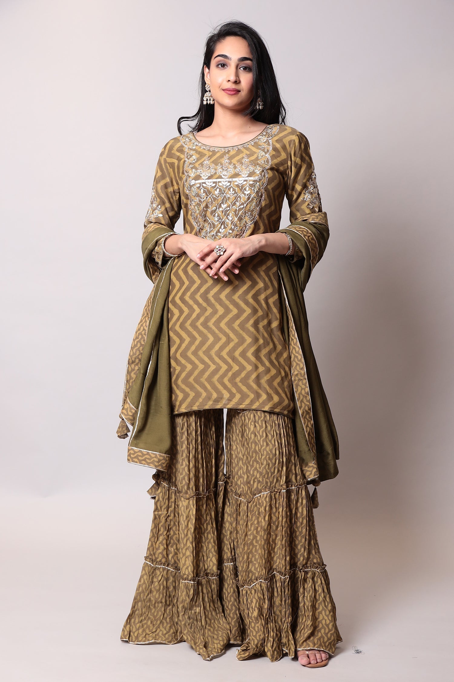 Printed Cotton Sharara silk Suit with Gota Patti work.