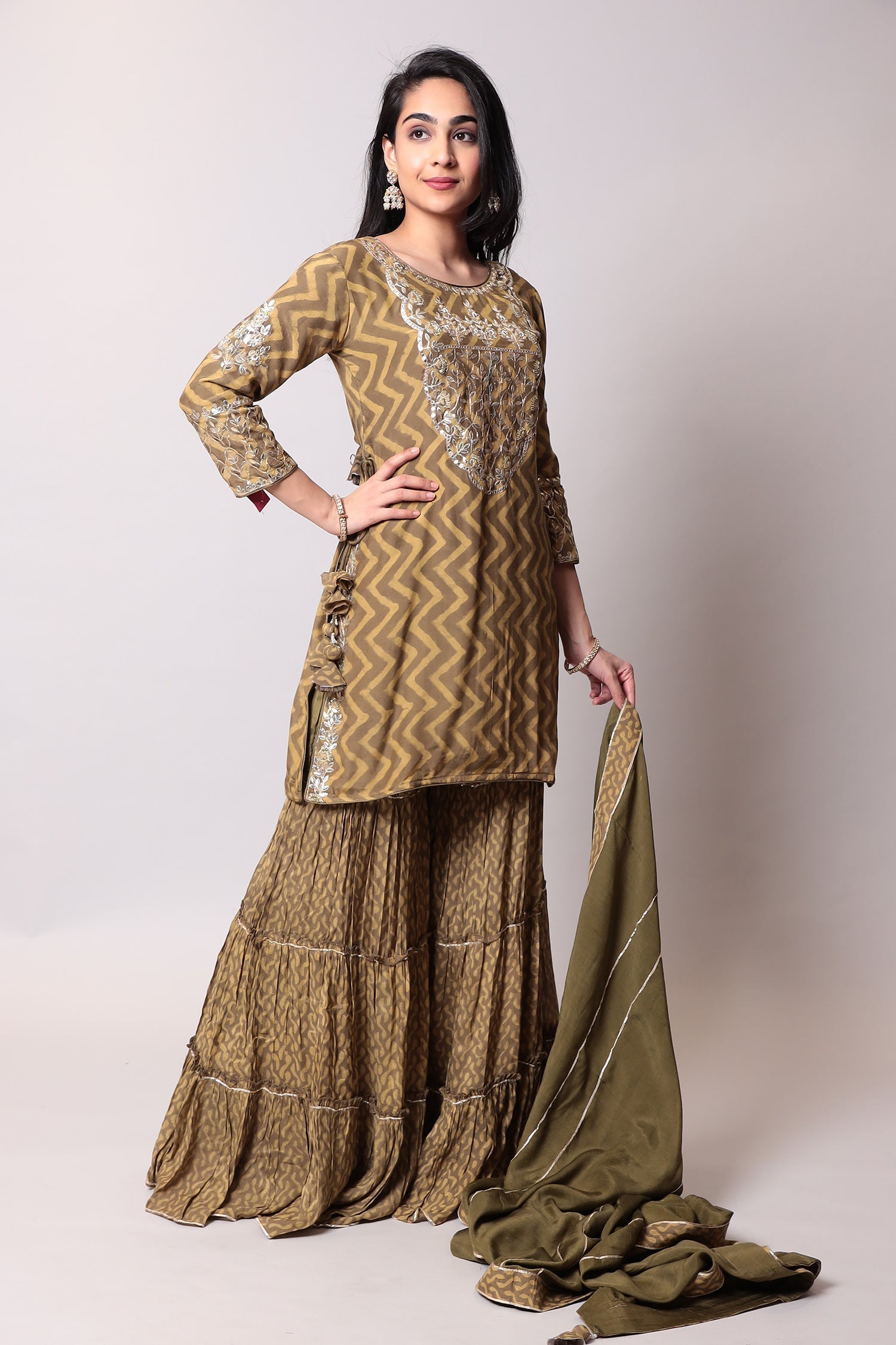Printed Cotton Sharara silk Suit with Gota Patti work.