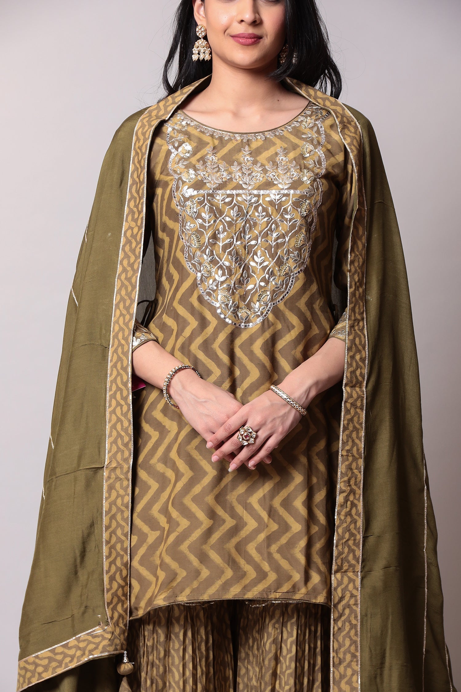 Printed Cotton Sharara silk Suit with Gota Patti work.