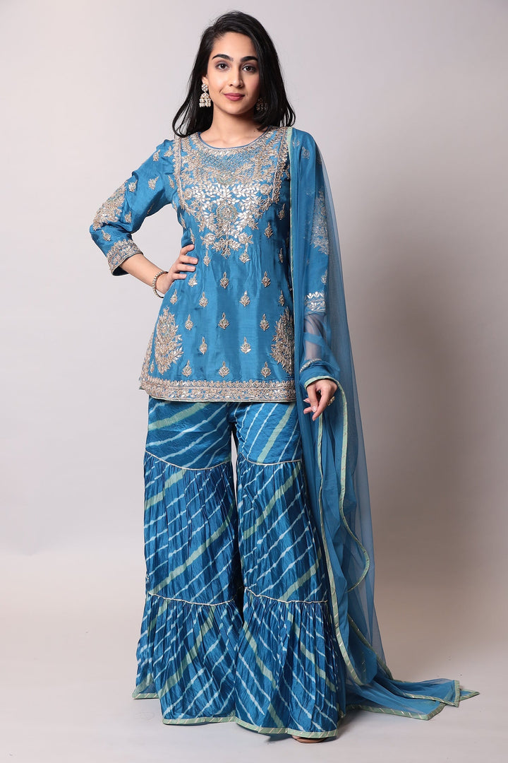 Leheriya Cotton silk Suit with Gota Patti work.