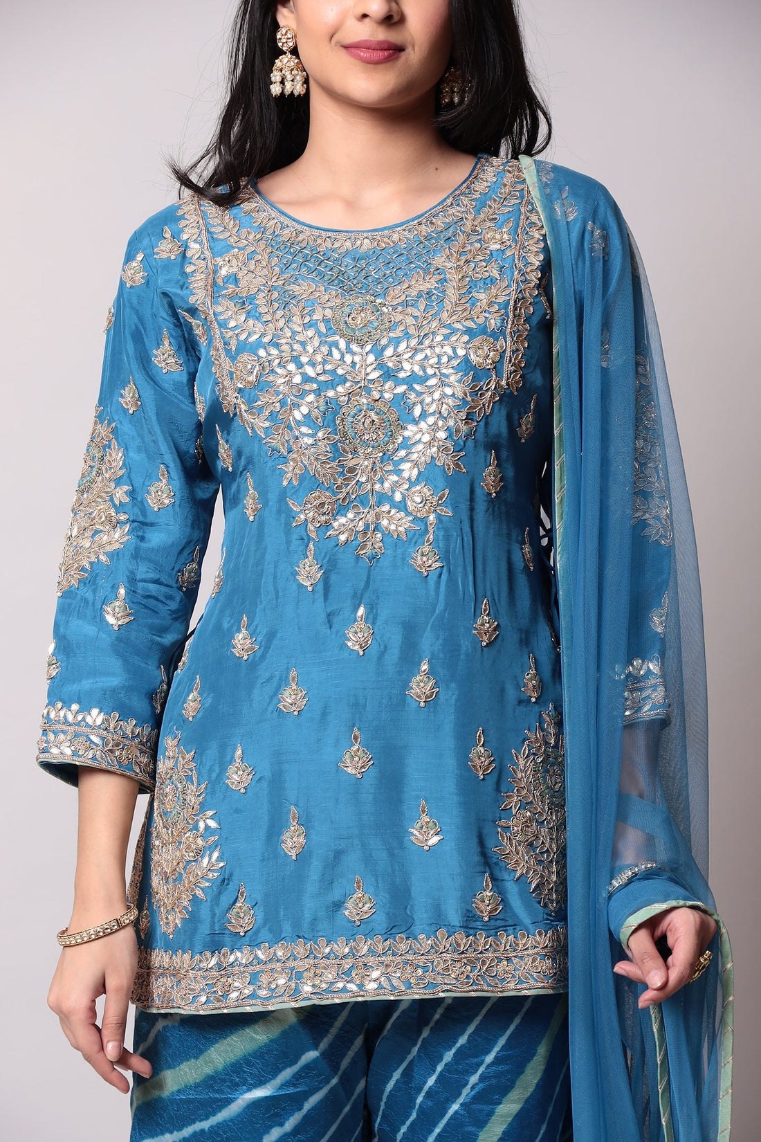 Leheriya Cotton silk Suit with Gota Patti work.