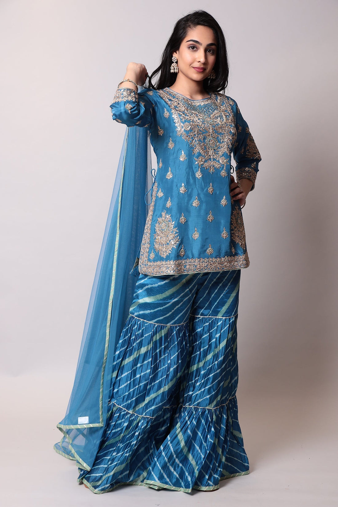 Leheriya Silk Suit with Gota Patti, work.