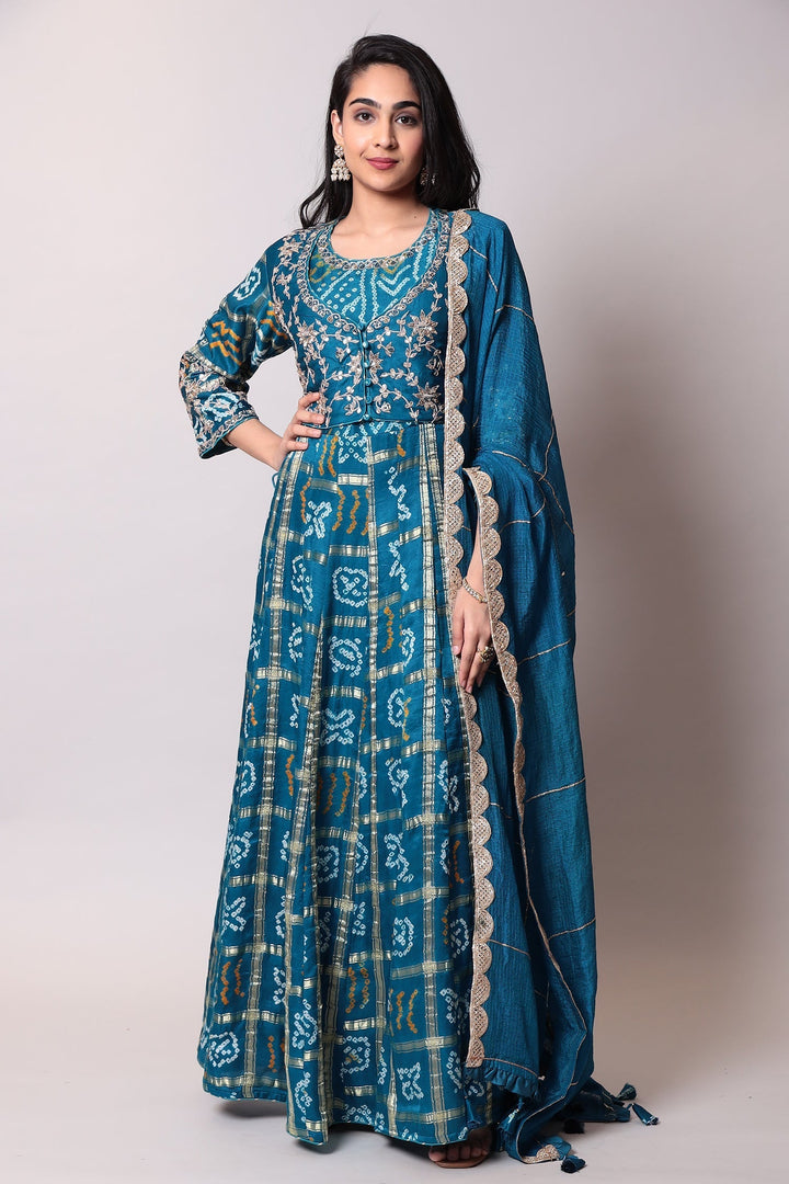 Ghatchola Bandhej Silk Suit with Gota Patti work