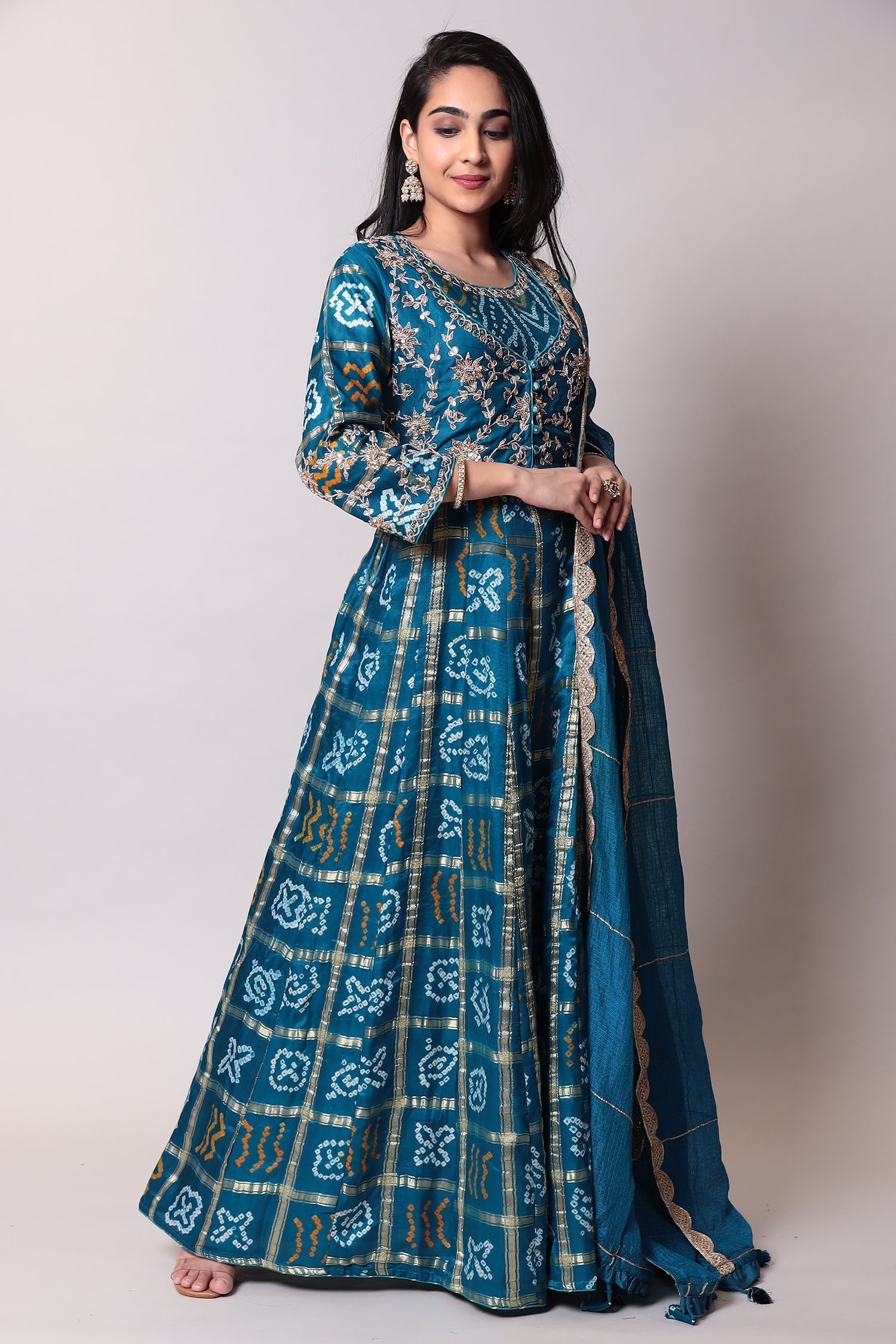 Ghatchola Bandhej Silk Suit with Gota Patti work