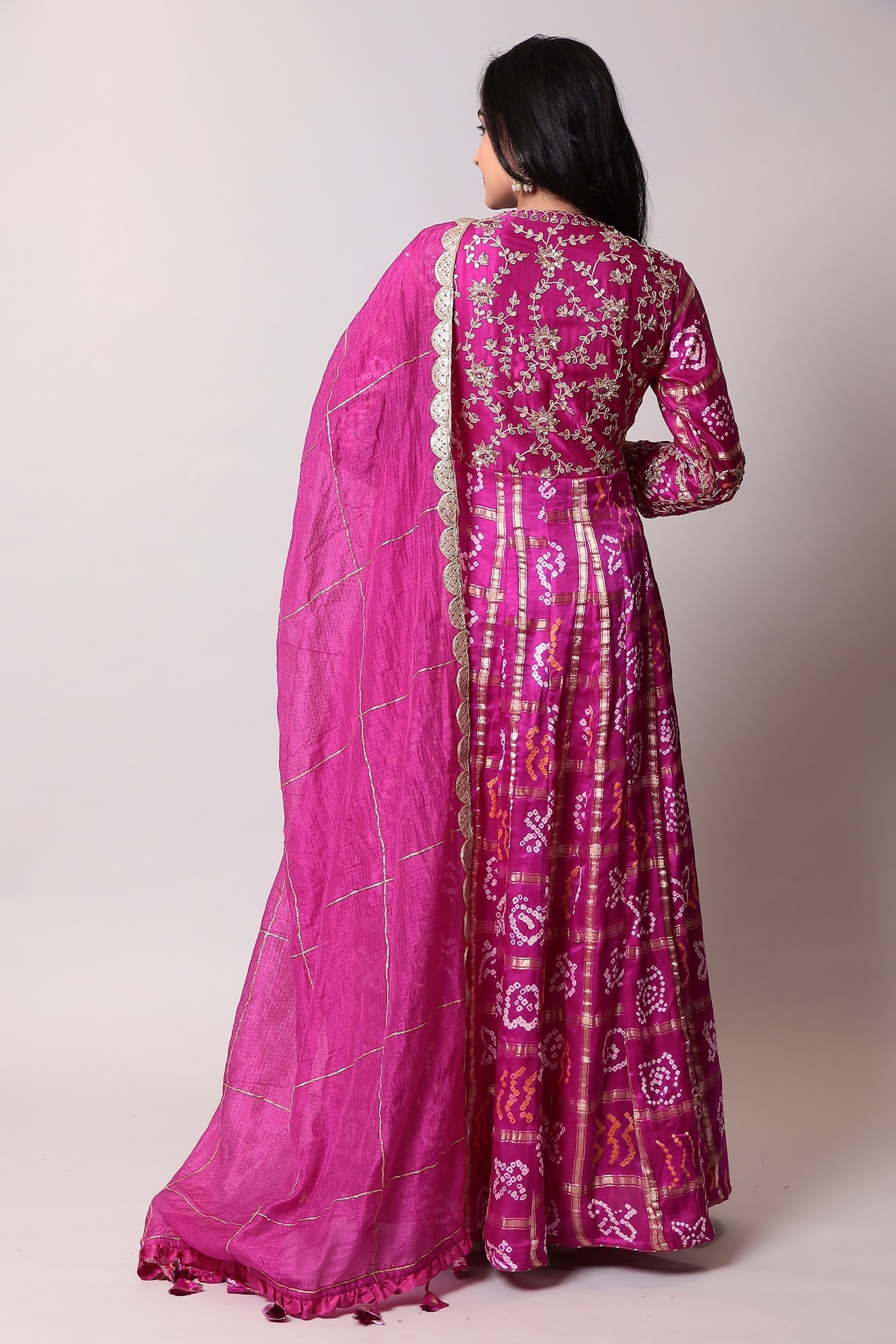 Ghatchola Bandhej Silk Suit with Gota Patti work