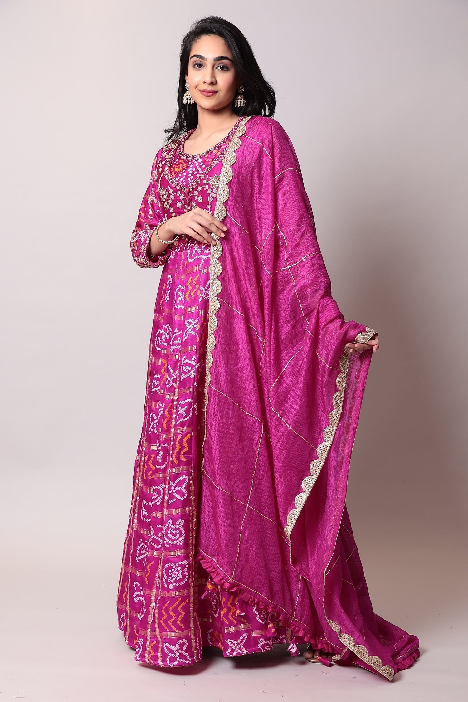 Ghatchola Bandhej Silk Suit with Gota Patti work