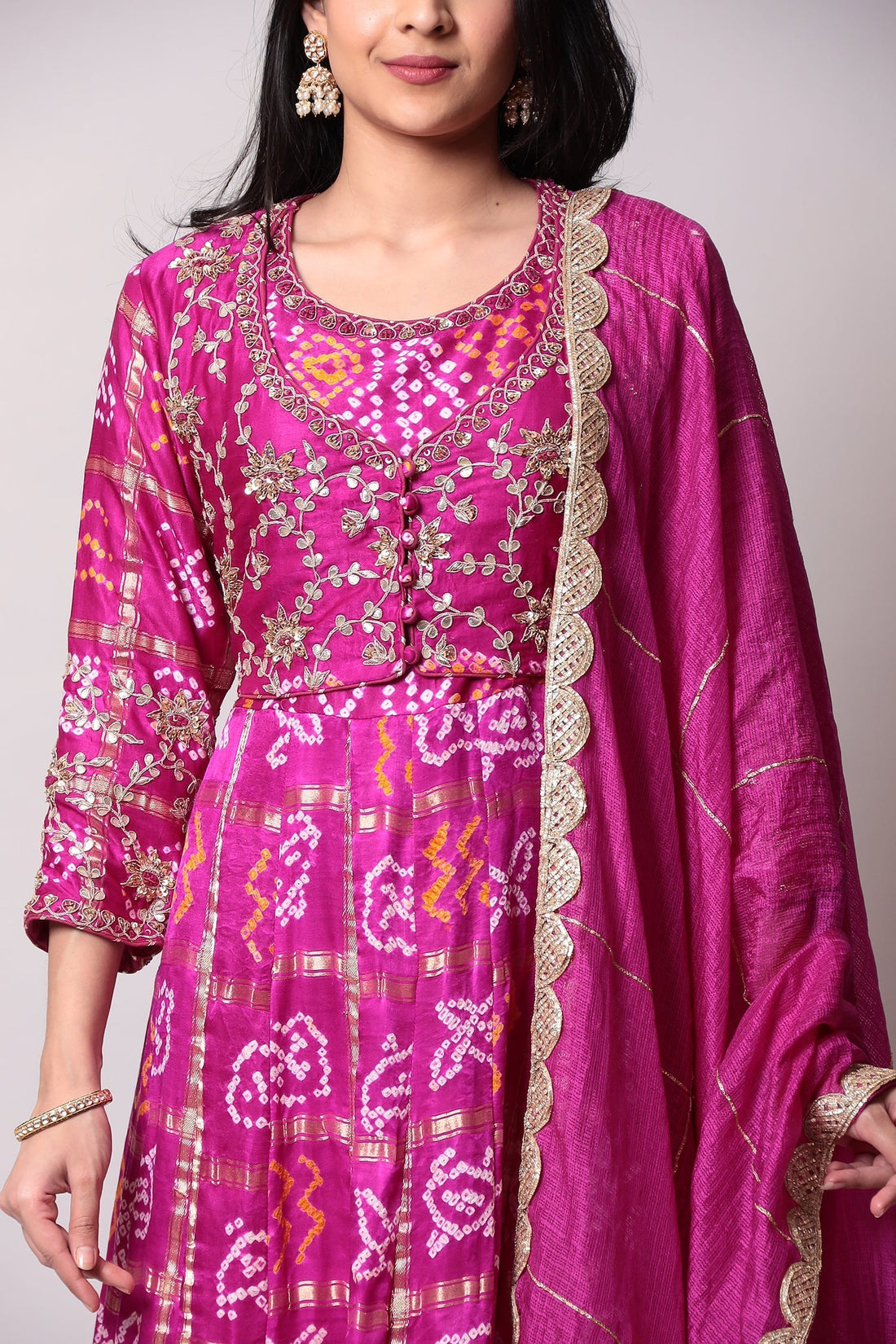 Ghatchola Bandhej Silk Suit with Gota Patti work