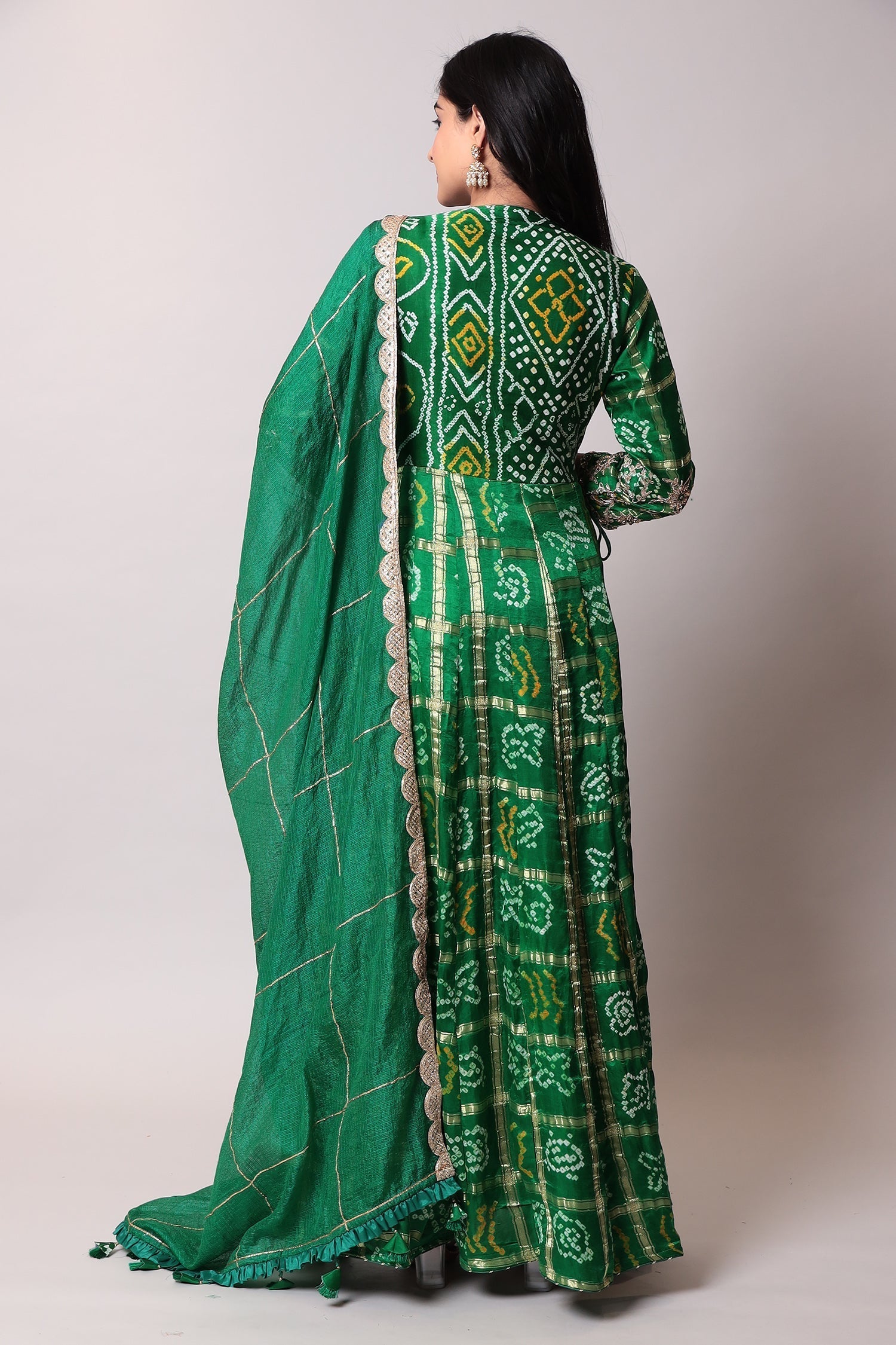 Ghatchola Bandhej Silk Suit with Gota Patti work