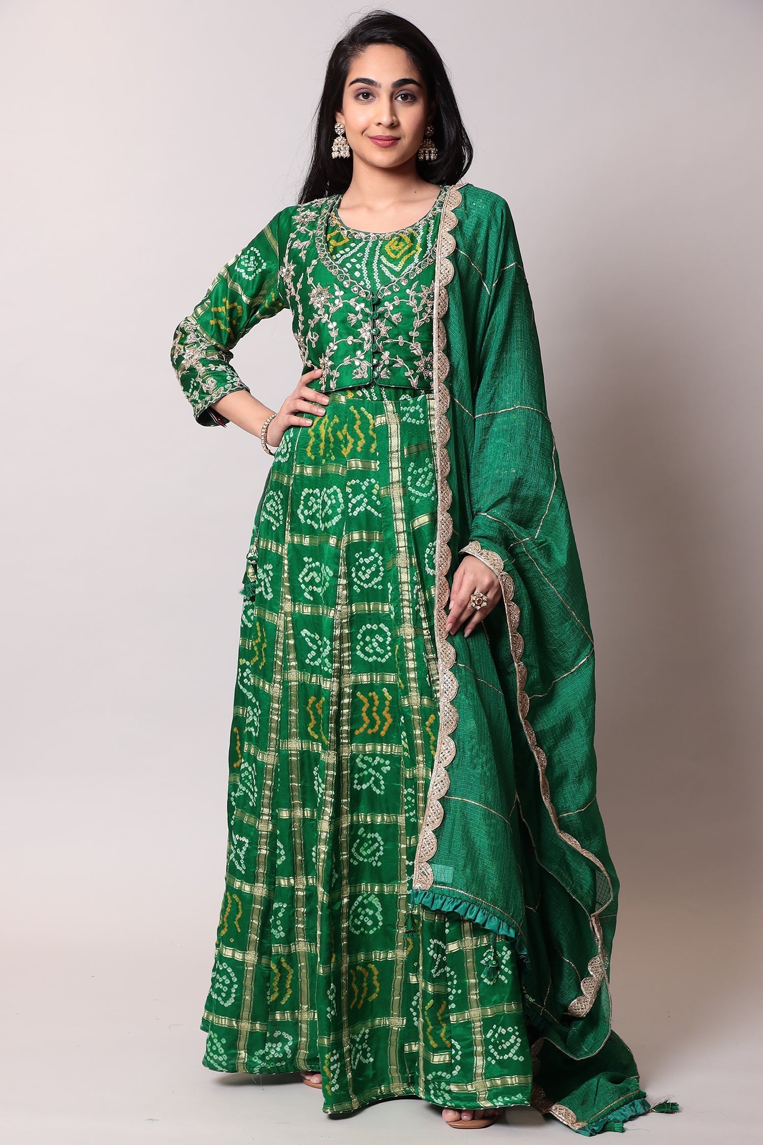 Ghatchola Bandhej Silk Suit with Gota Patti work