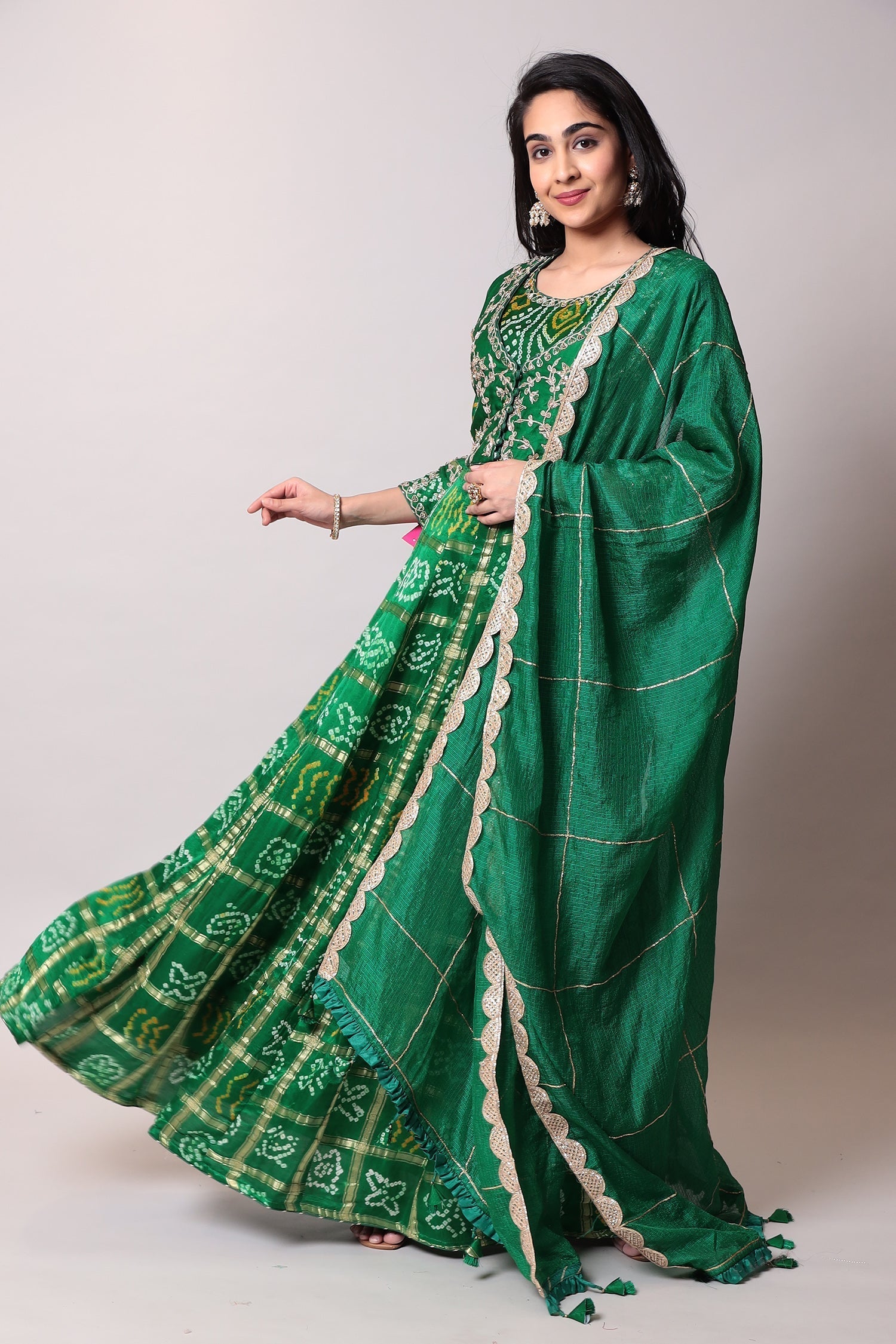 Ghatchola Bandhej Silk Suit with Gota Patti work