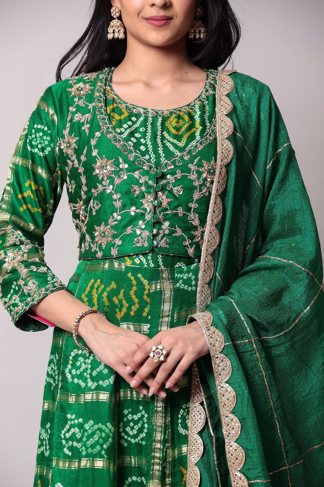 Ghatchola Bandhej Silk Suit with Gota Patti work