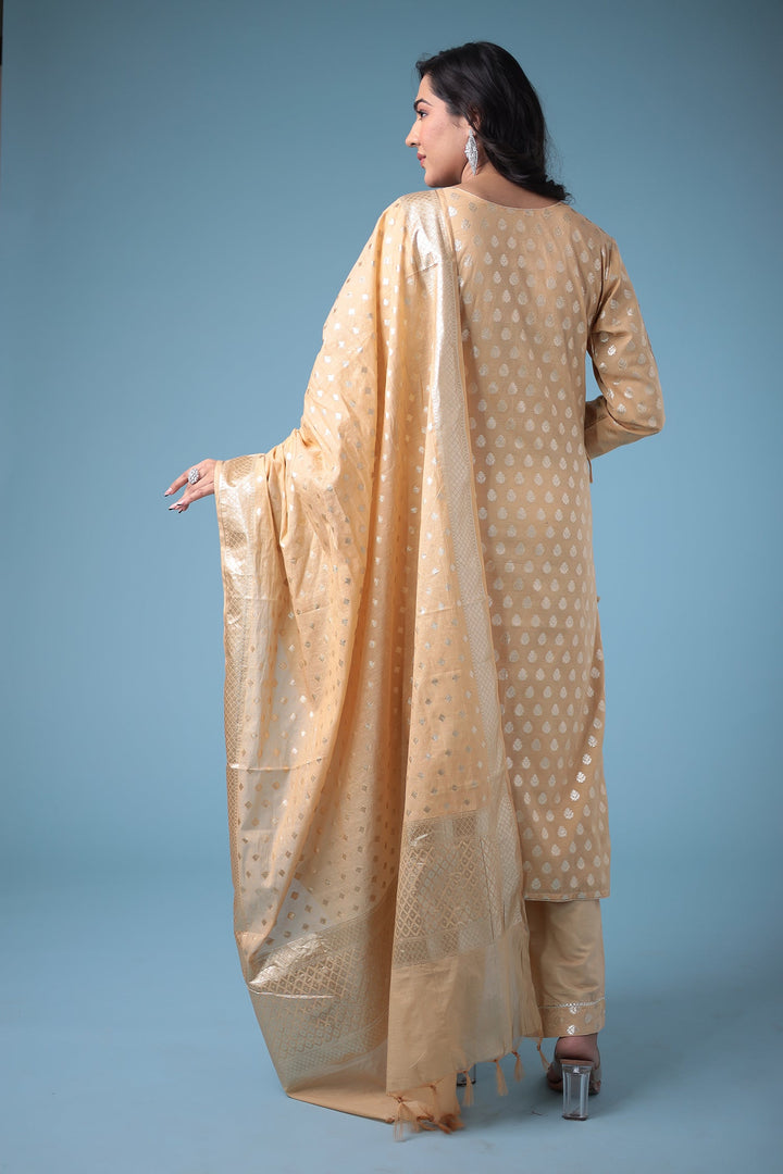 Handloom Straight Cut Silk Suit with Gota Patti work