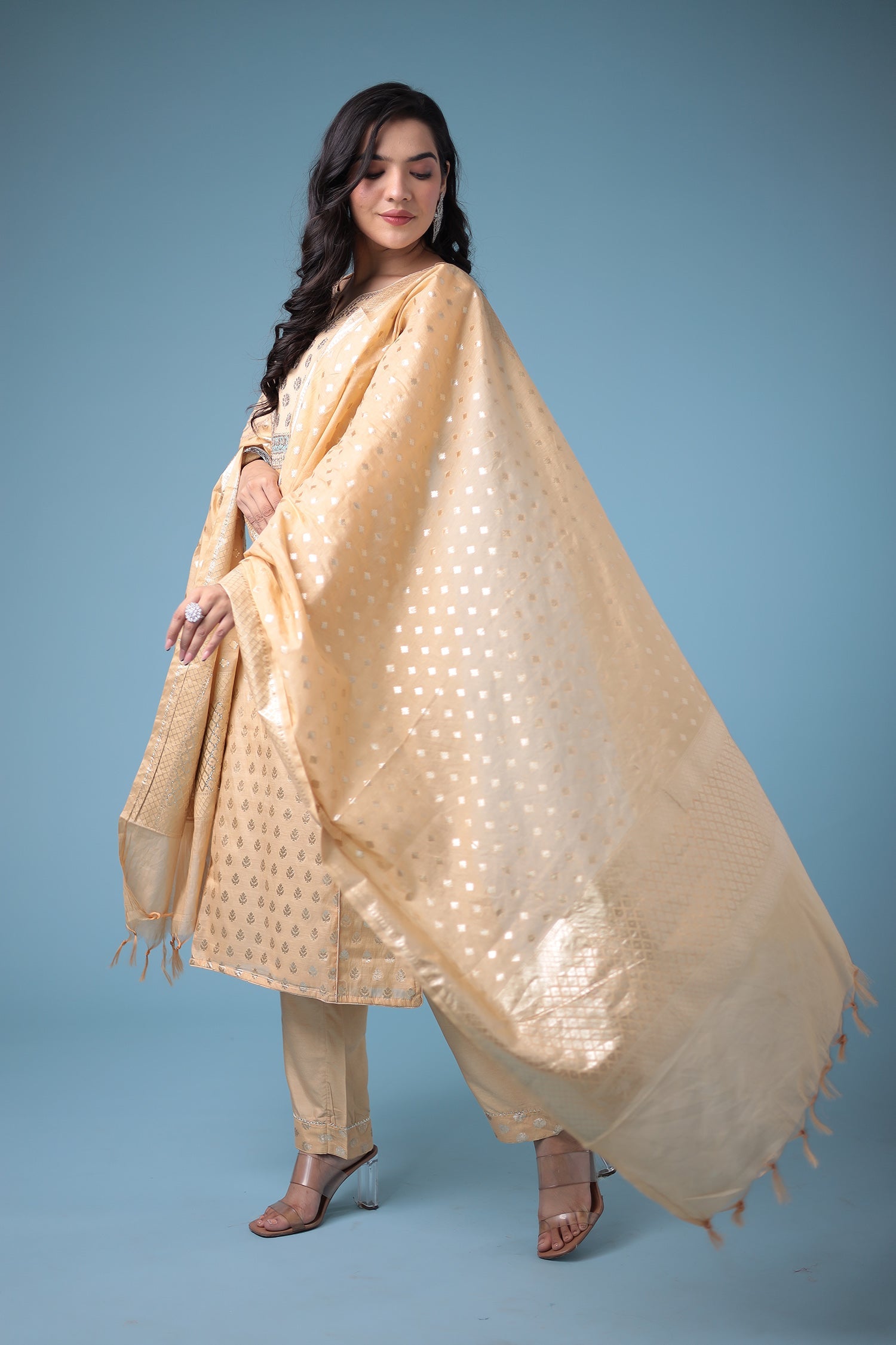 Handloom Straight Cut Silk Suit with Gota Patti work