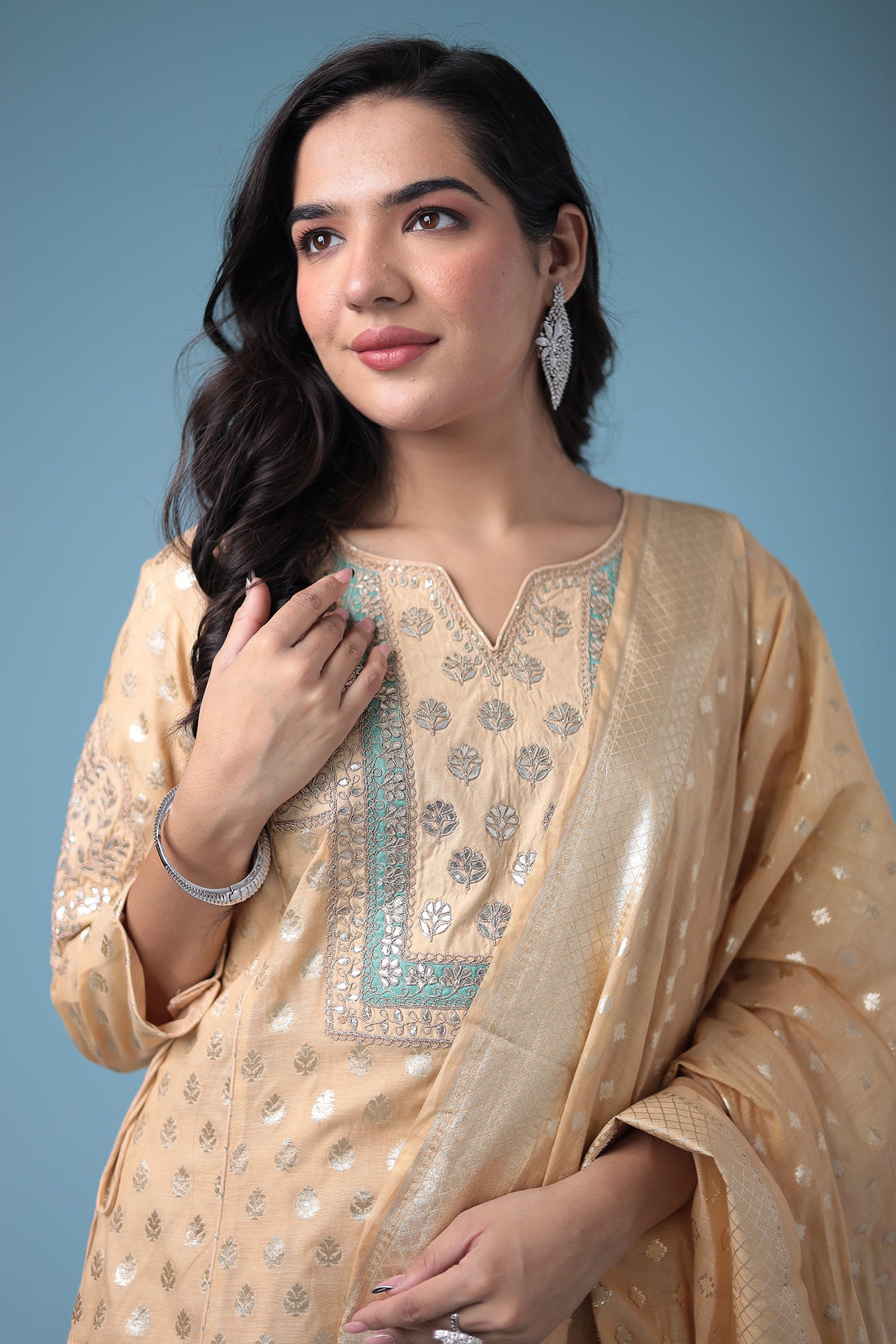Handloom Straight Cut Silk Suit with Gota Patti work
