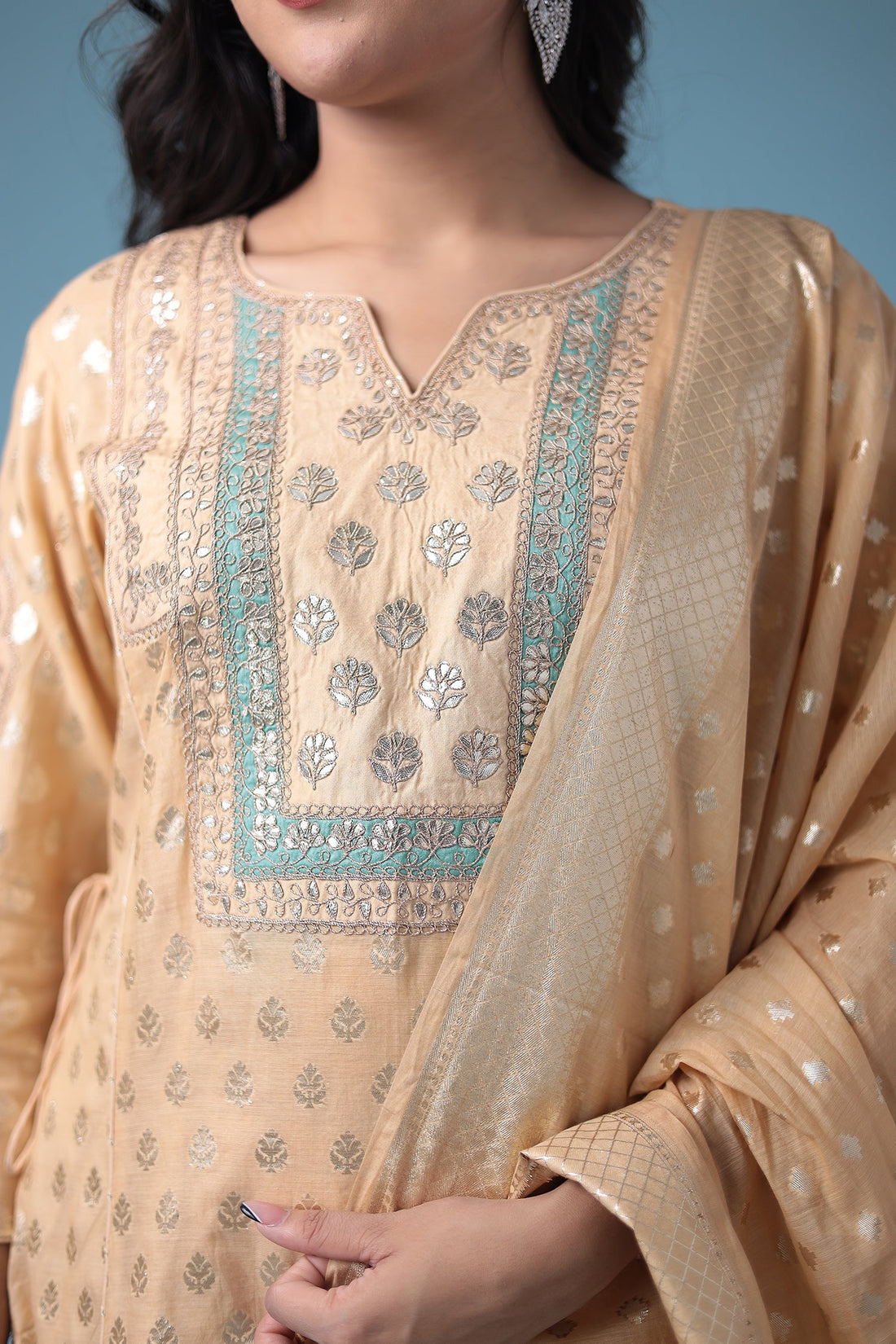 Handloom Straight Cut Silk Suit with Gota Patti work