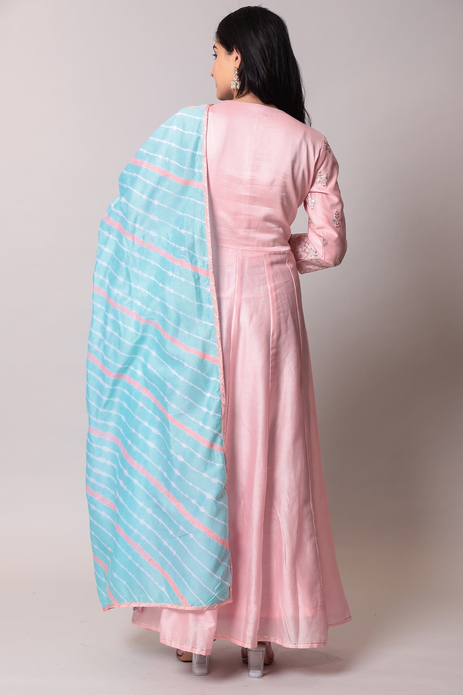 Leheriya Anarkali Cotton Suit with Pittan work.