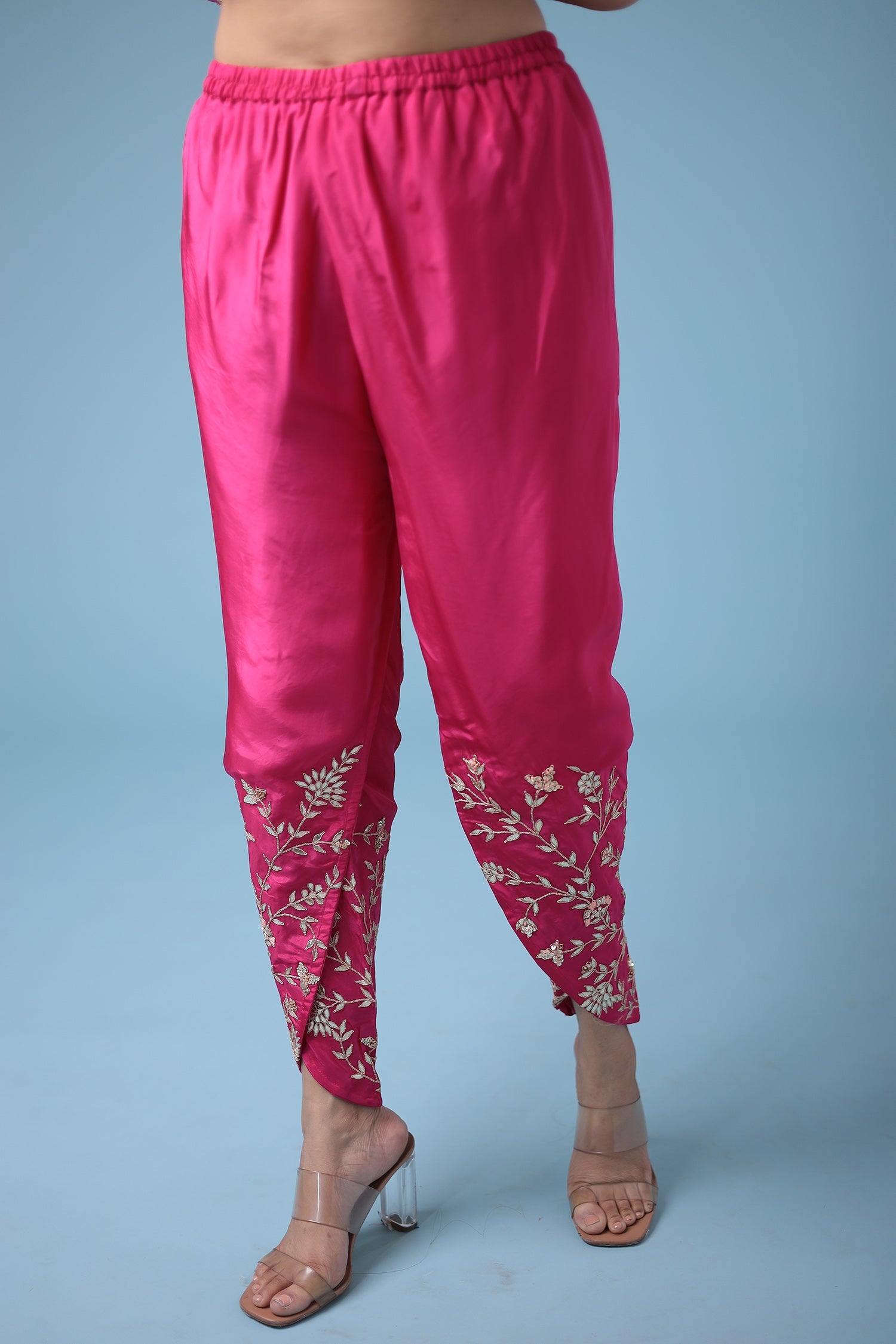 Embroidered Dhoti Style Silk Suit with Gota Patti work