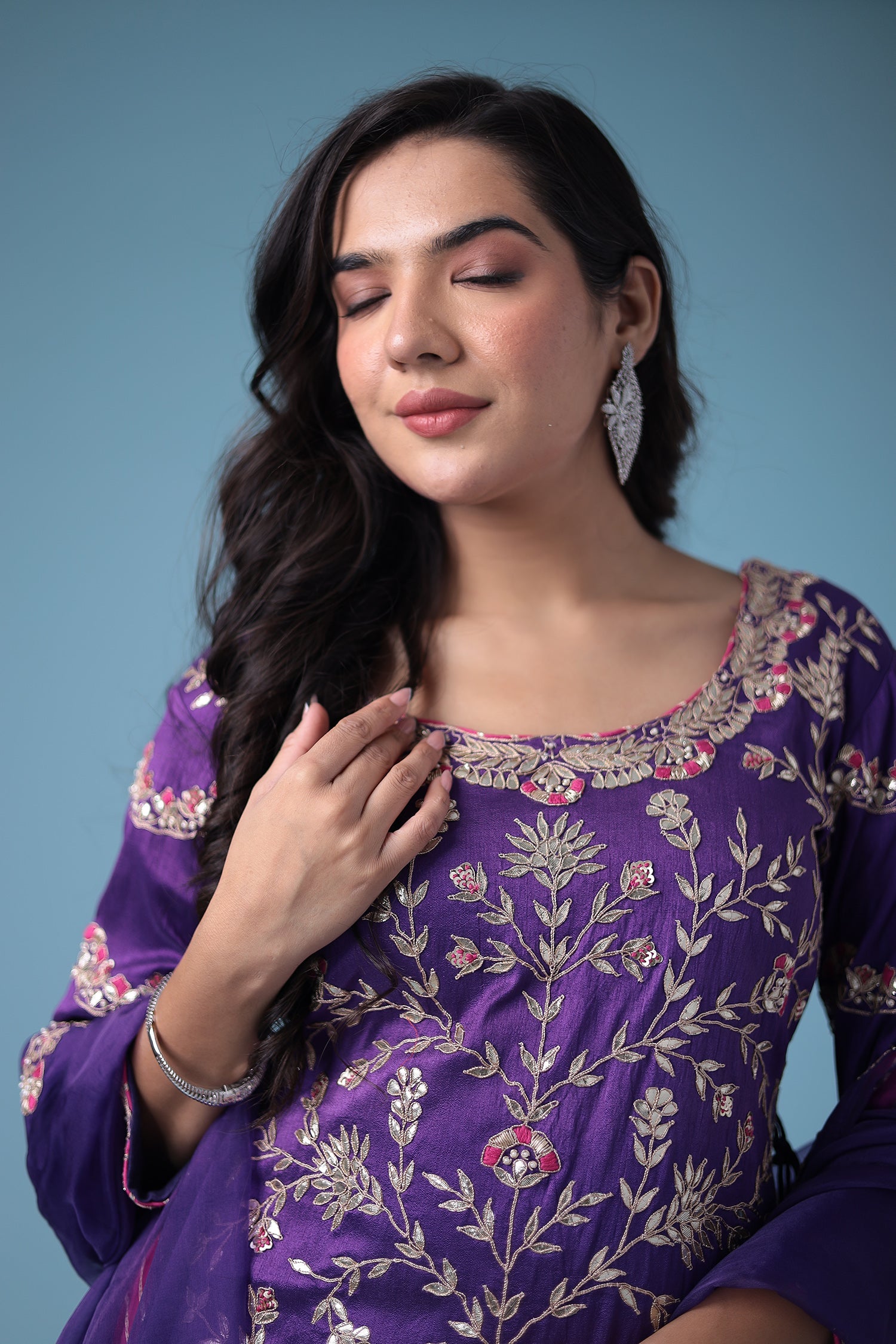 Embroidered Dhoti Style Silk Suit with Gota Patti work