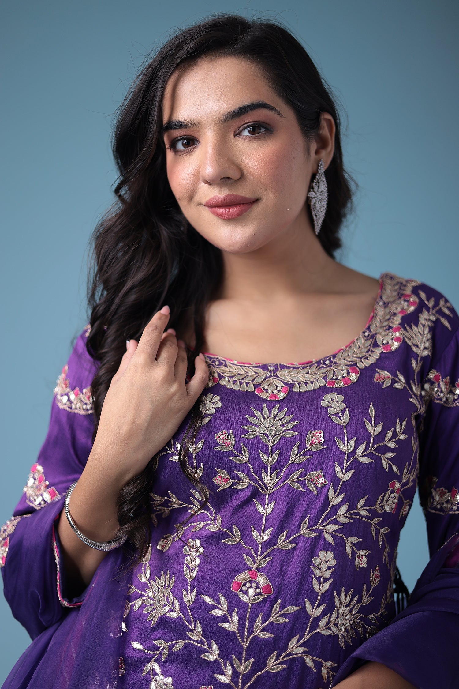 Embroidered Dhoti Style Silk Suit with Gota Patti work