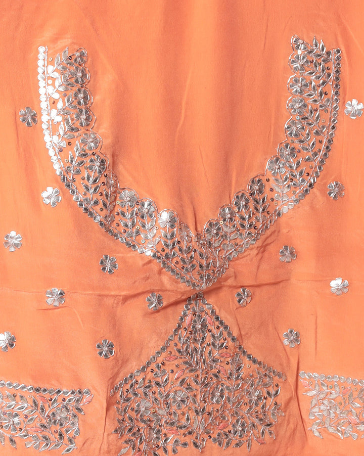 Traditional Bandhej Chinon Silk Saree with Gota Patti and Thread Work