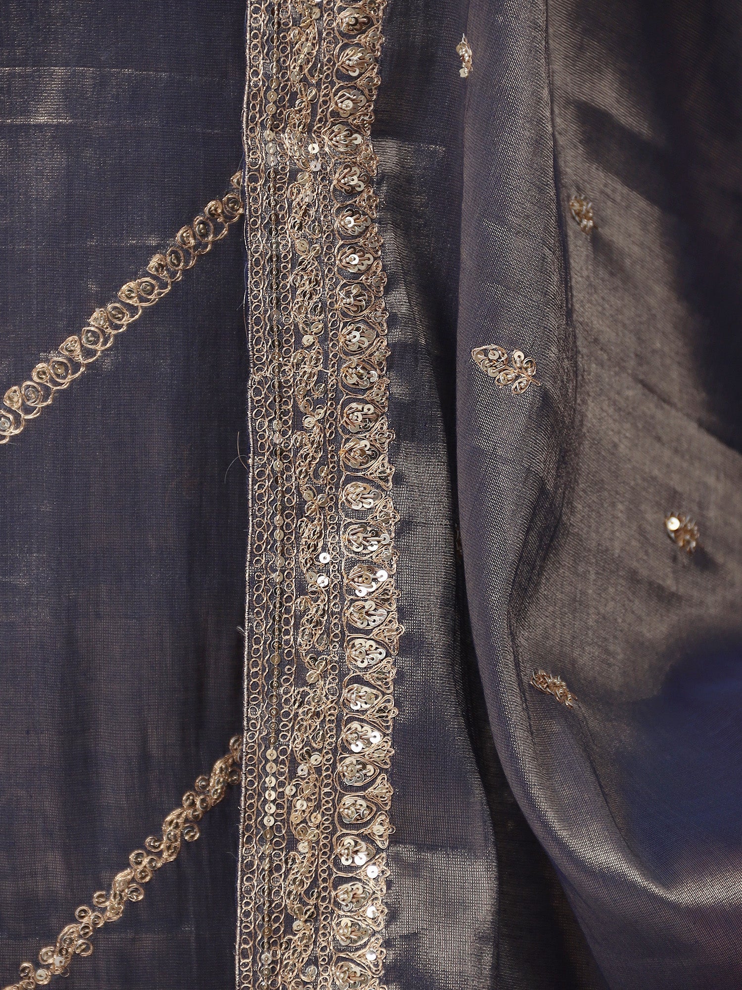 Silk Unstitched Suit with Aari and Zardozi work.