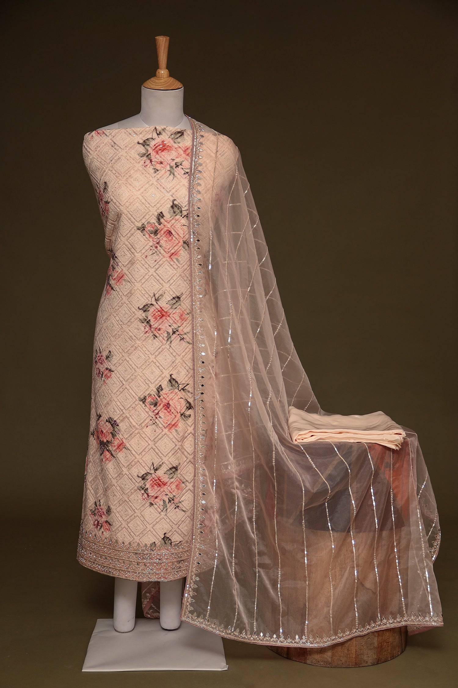 Embroidered Printed Georgette Unstitched Suit Embellishment with Mirror work.