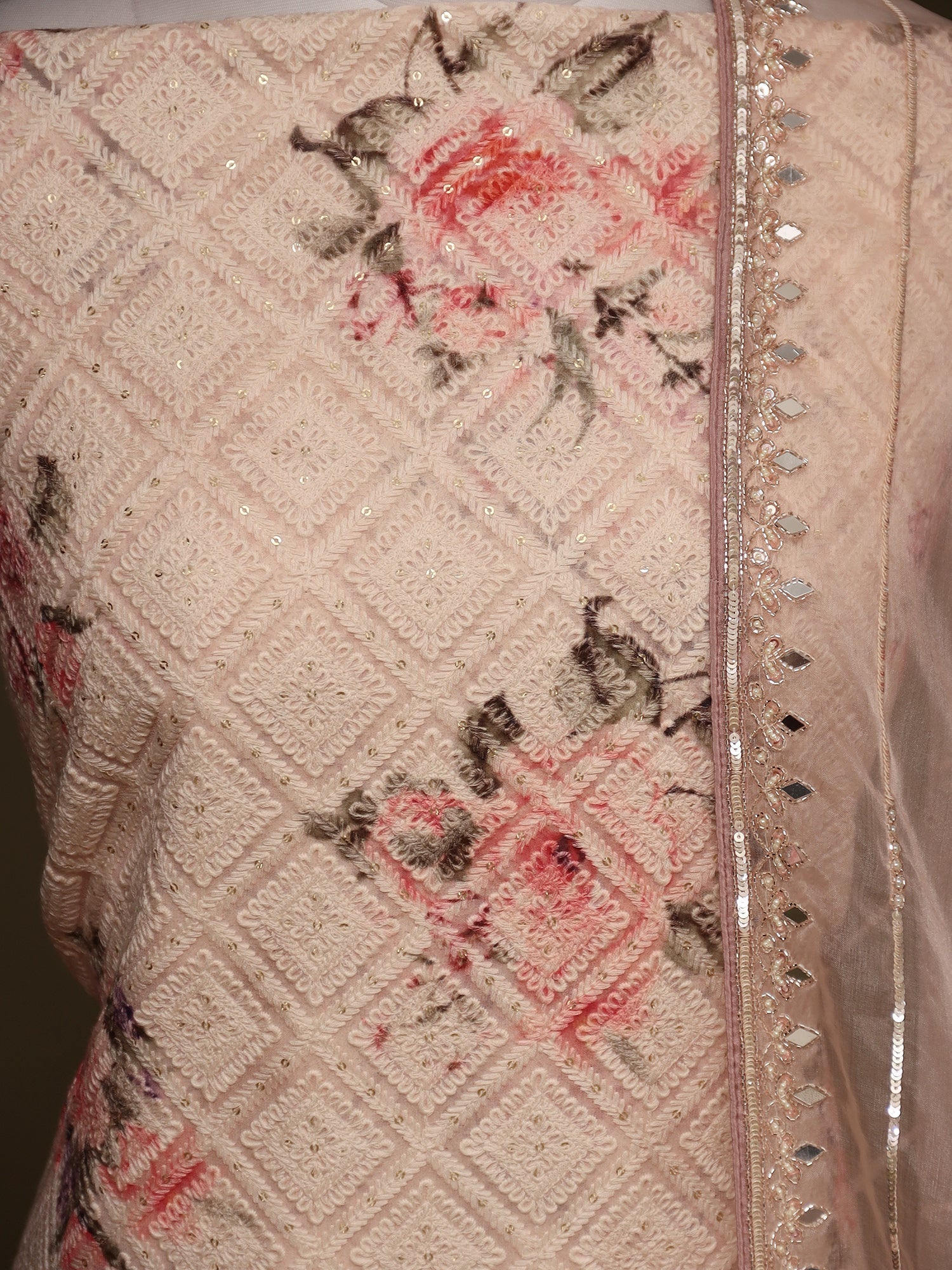 Embroidered Printed Georgette Unstitched Suit Embellishment with Mirror work.
