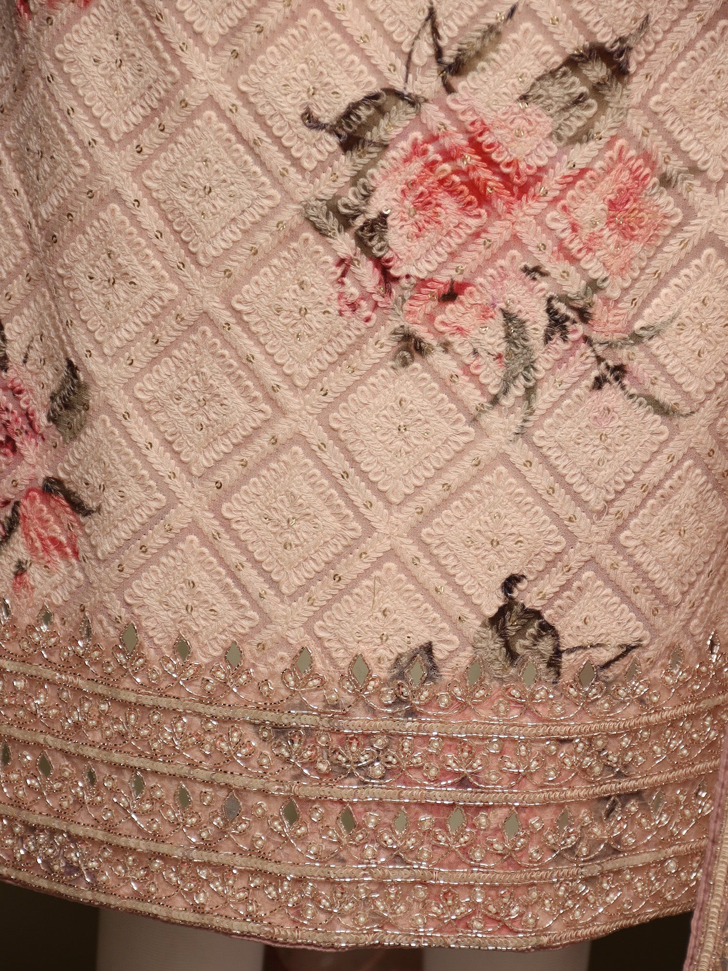 Embroidered Printed Georgette Unstitched Suit Embellishment with Mirror work.