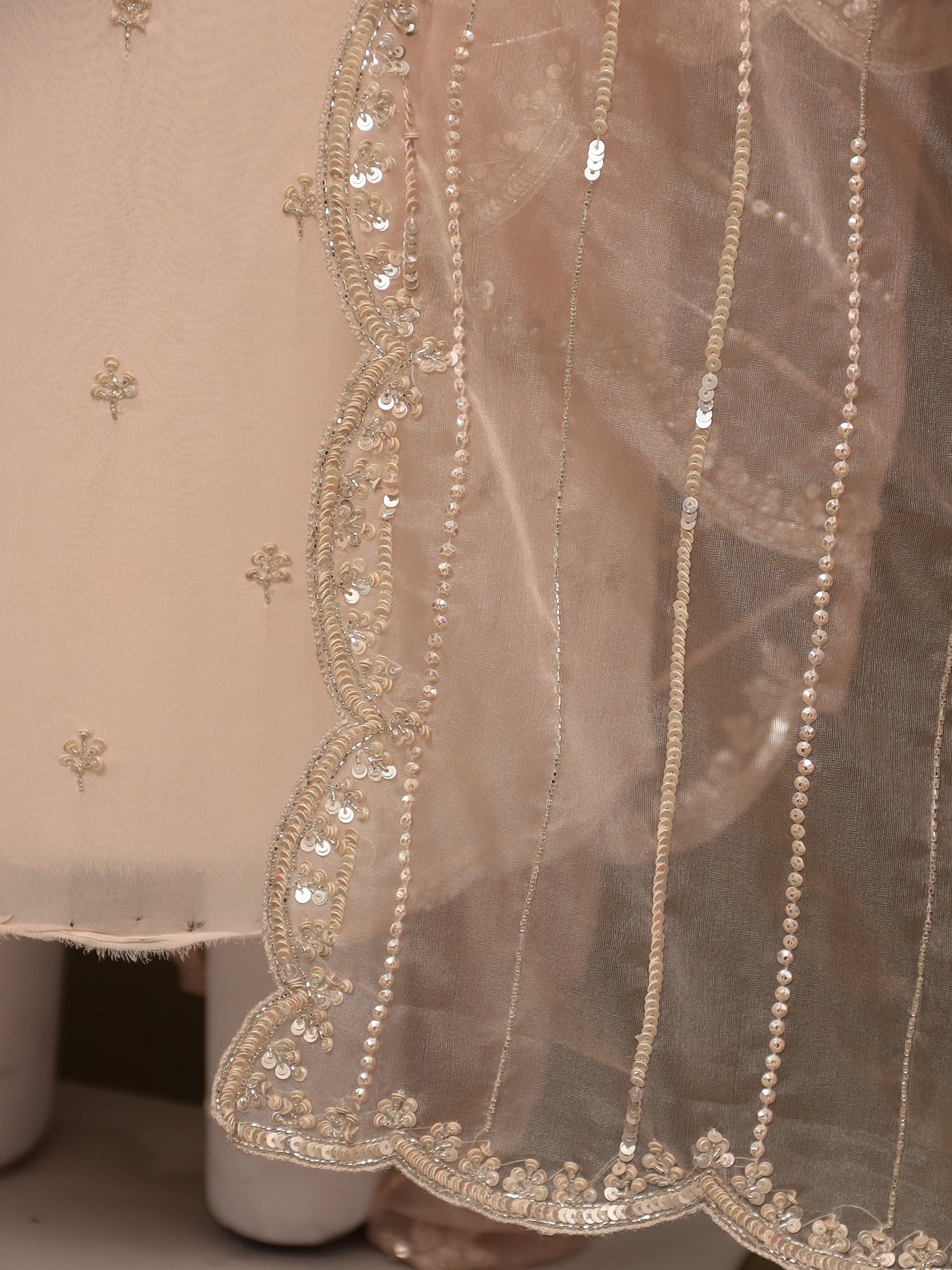 Georgette Unstitched Suit with Cutdana and Sequins work.