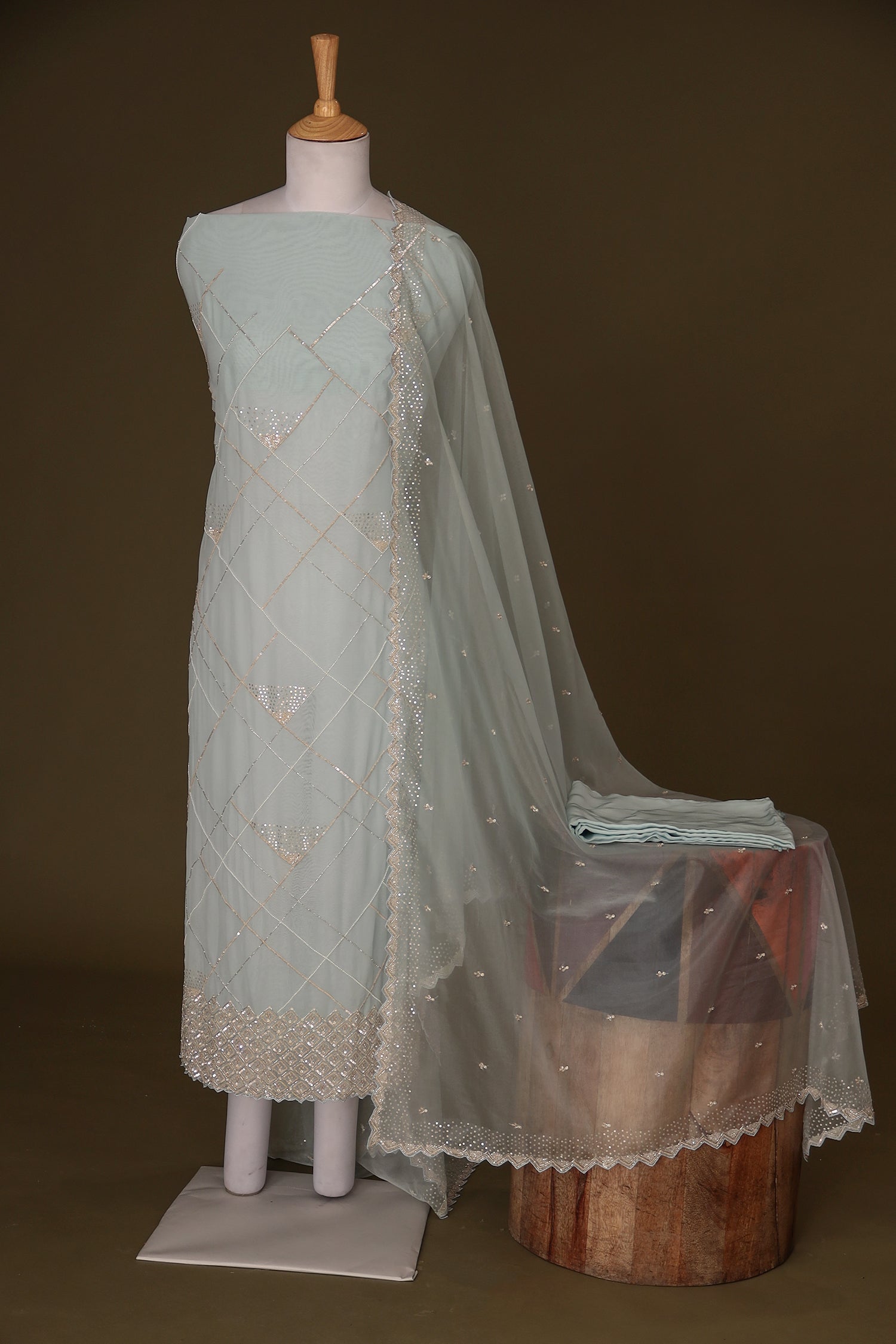 Georgette Unstitched Suit with Pearl and Sequins work.