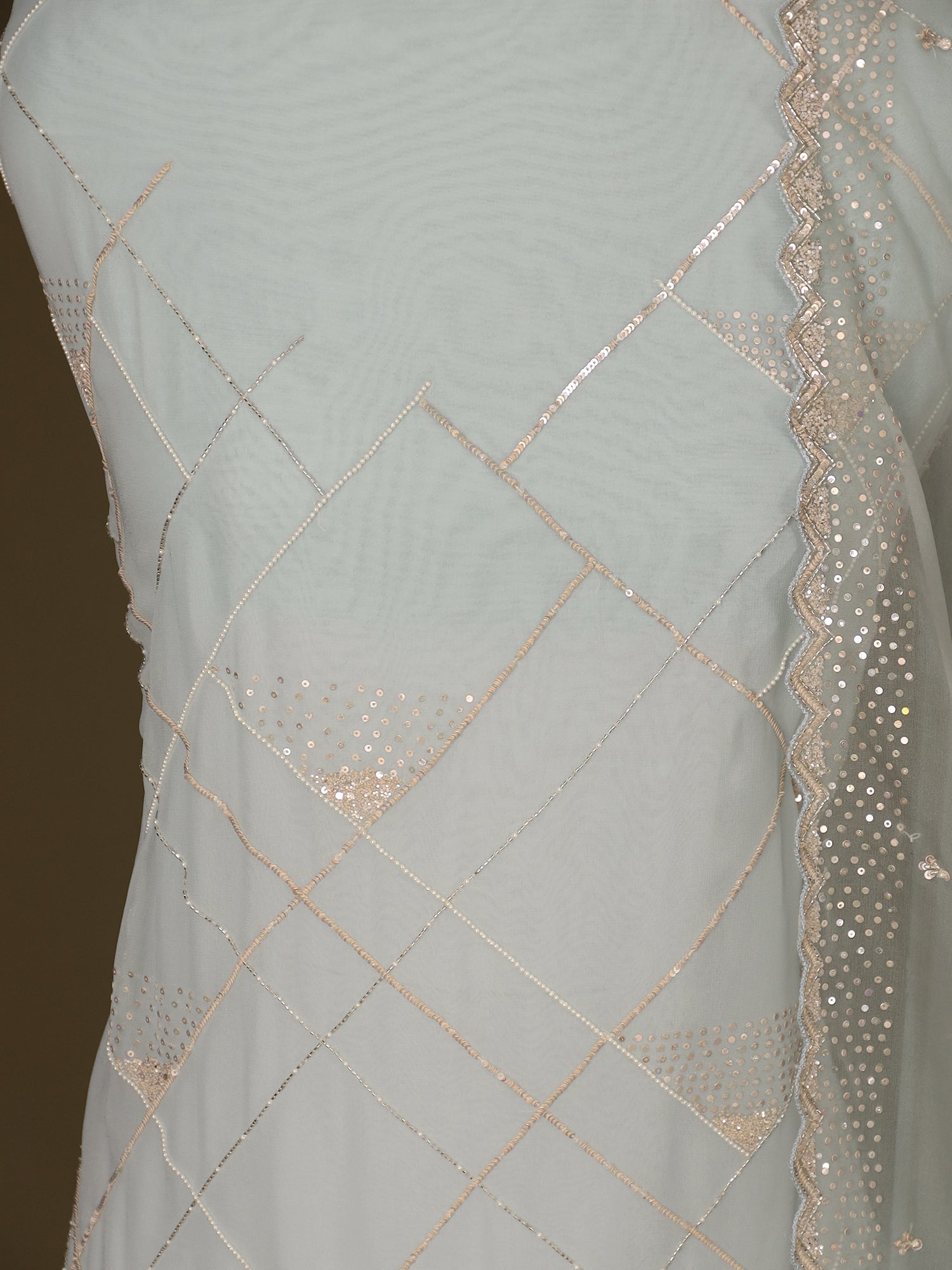 Georgette Unstitched Suit with Pearl and Sequins work.