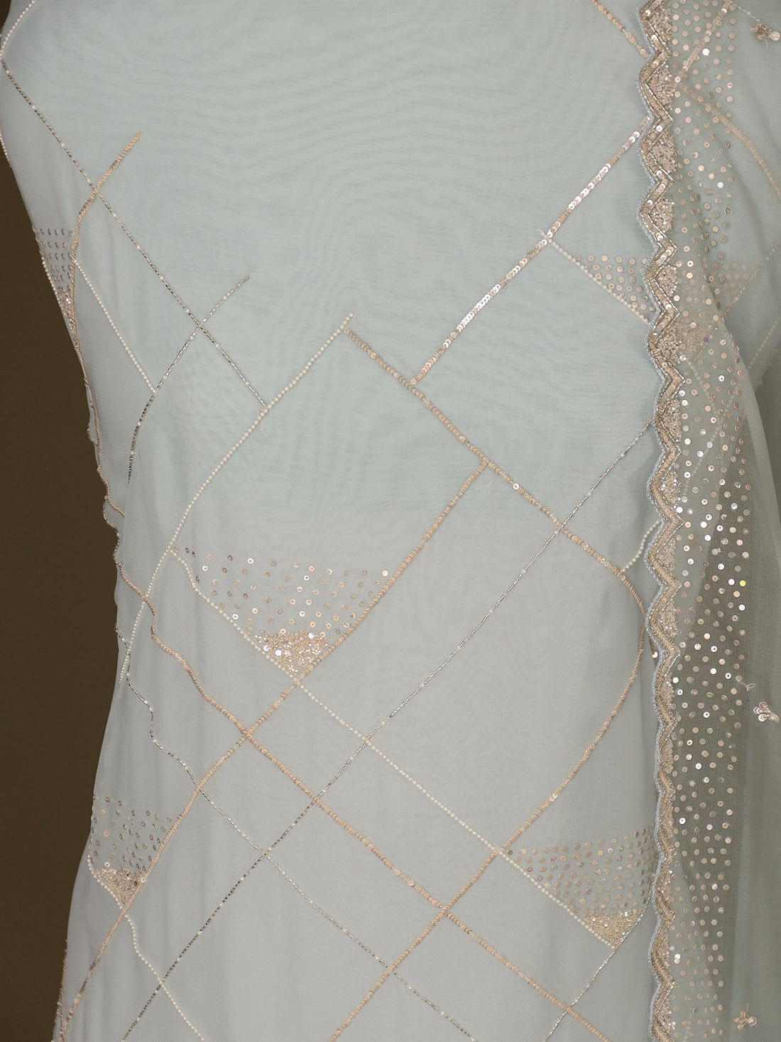 Georgette Unstitched Suit with Pearl and Sequins work.