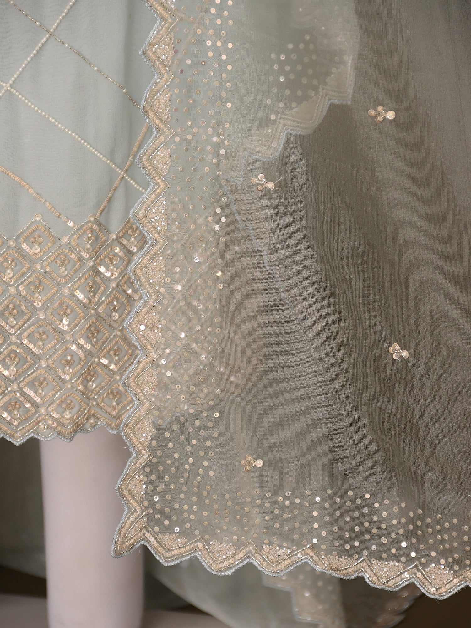 Georgette Unstitched Suit with Pearl and Sequins work.