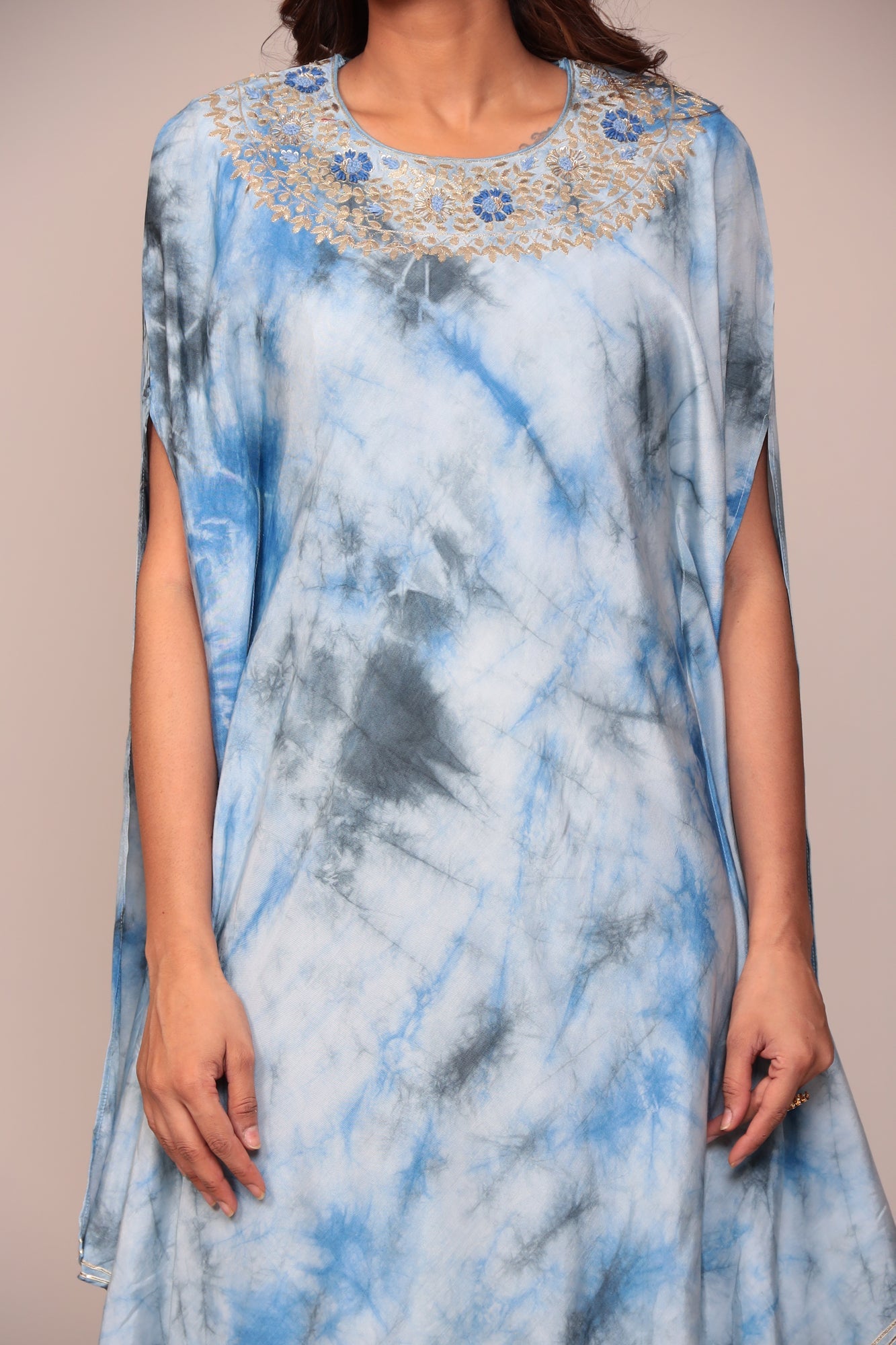 Tie & Dye Muslin Gota Patti Suit Stitched with Flared Sleeves